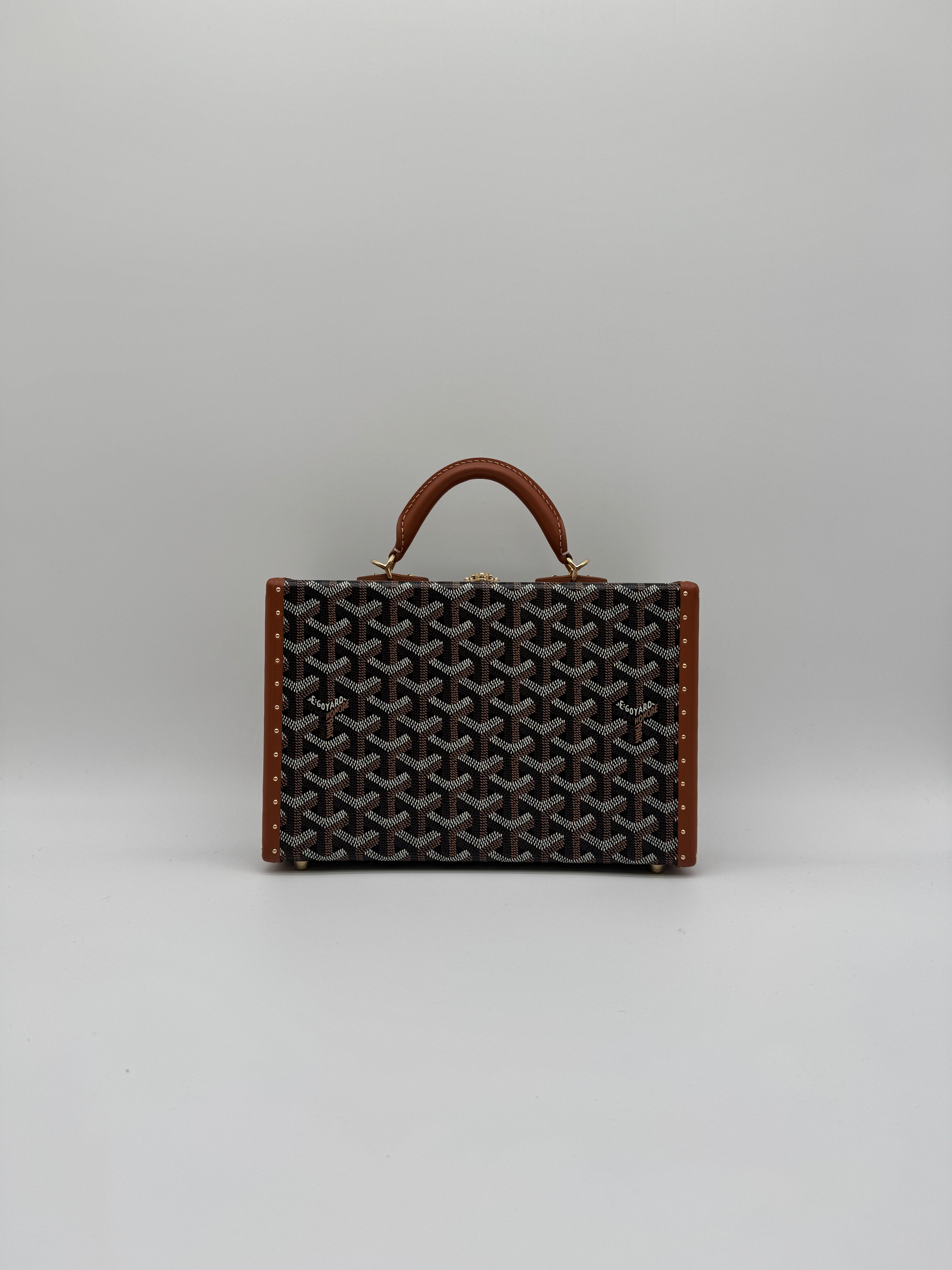 Goyard Grand Hôtel Trunk Bag Black & Tan Gold Hardware
