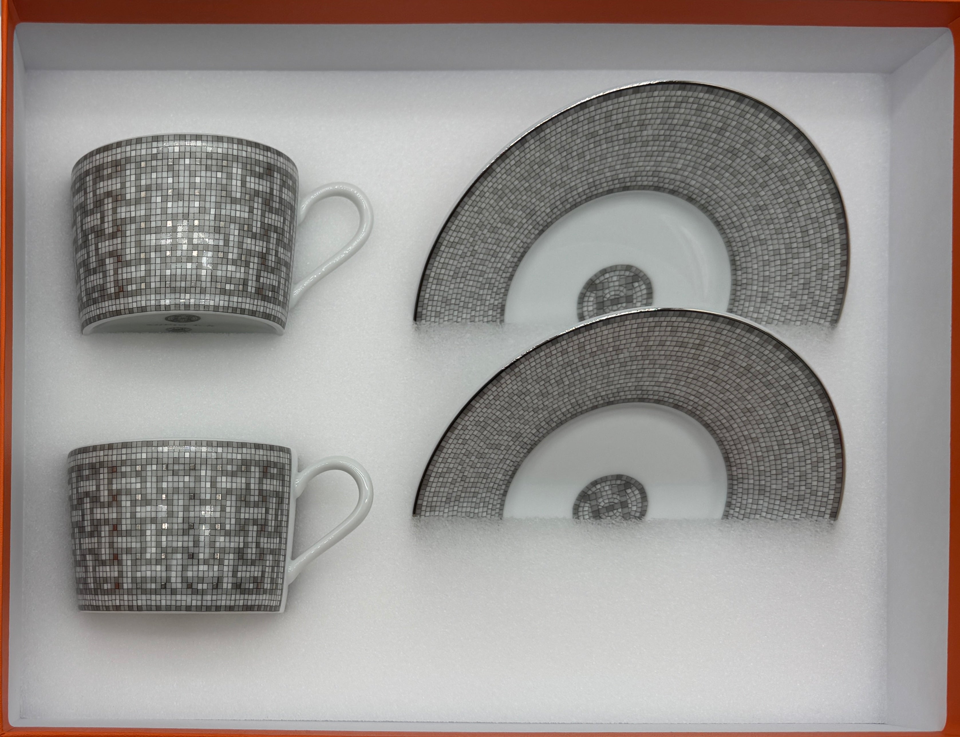 Hermès Mosaique au 24 platinum tea cup and saucer (set of 2)