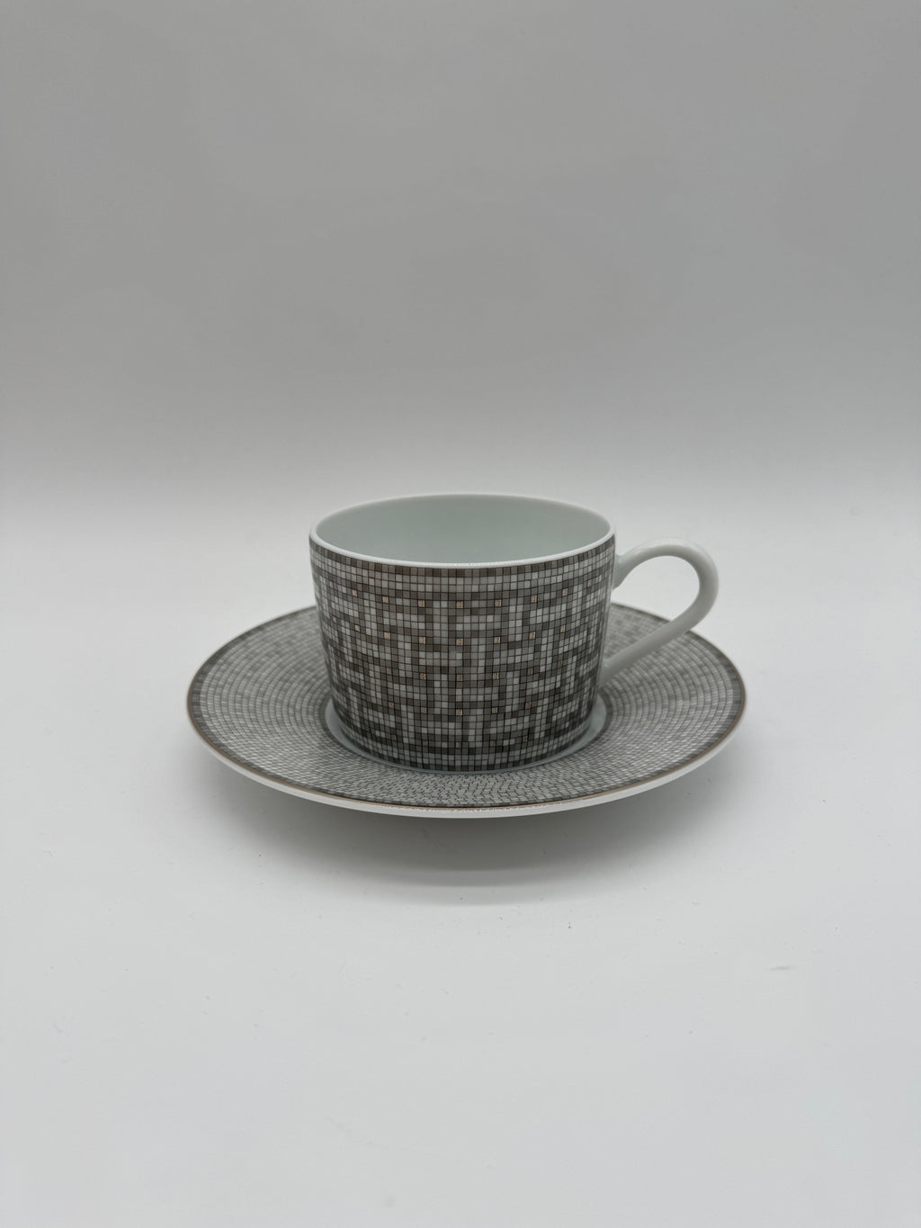 Hermès Mosaique au 24 platinum tea cup and saucer (set of 2)