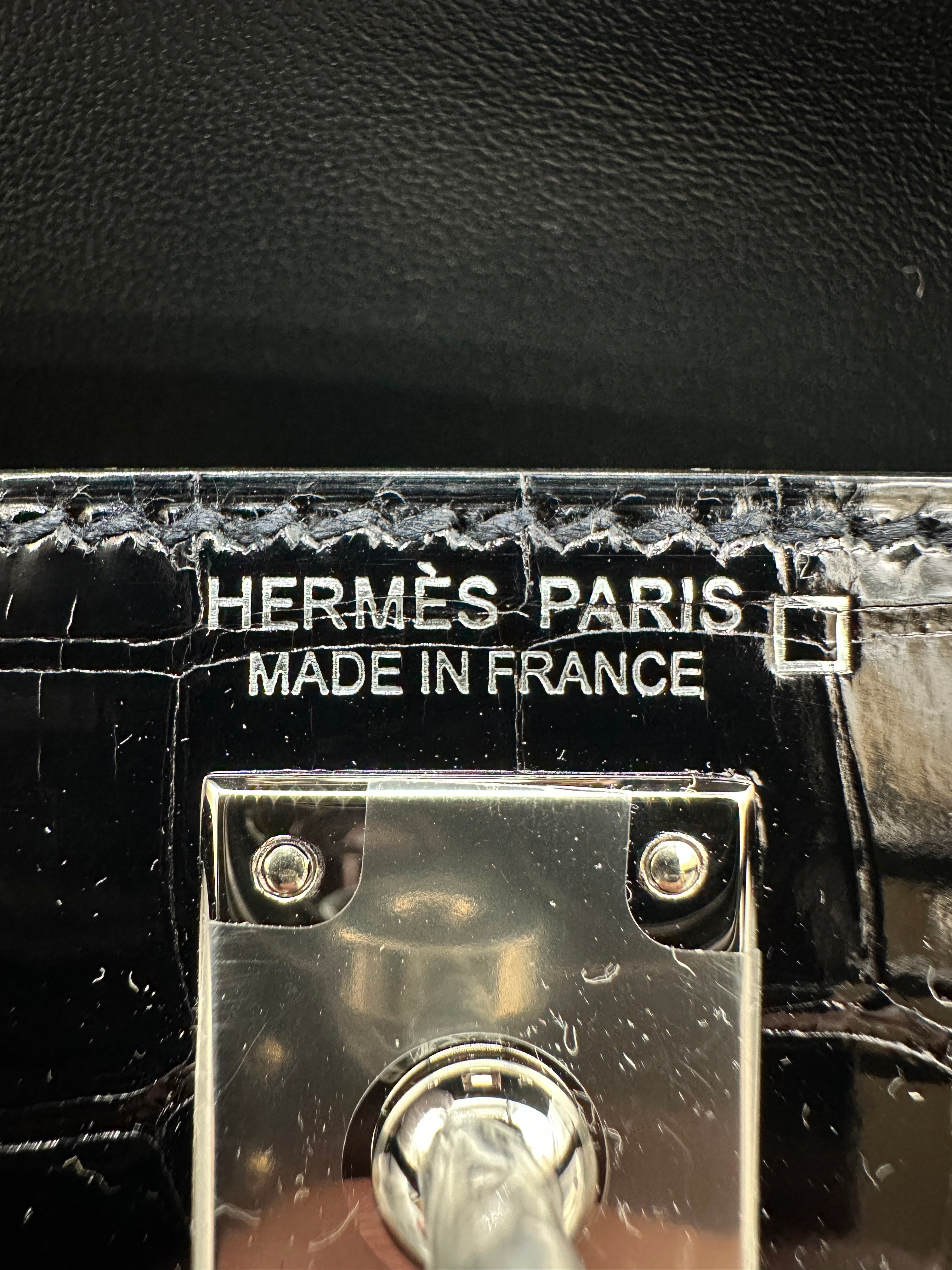 Hermès Mini Kelly Black Shiny Alligator Palladium Hardware