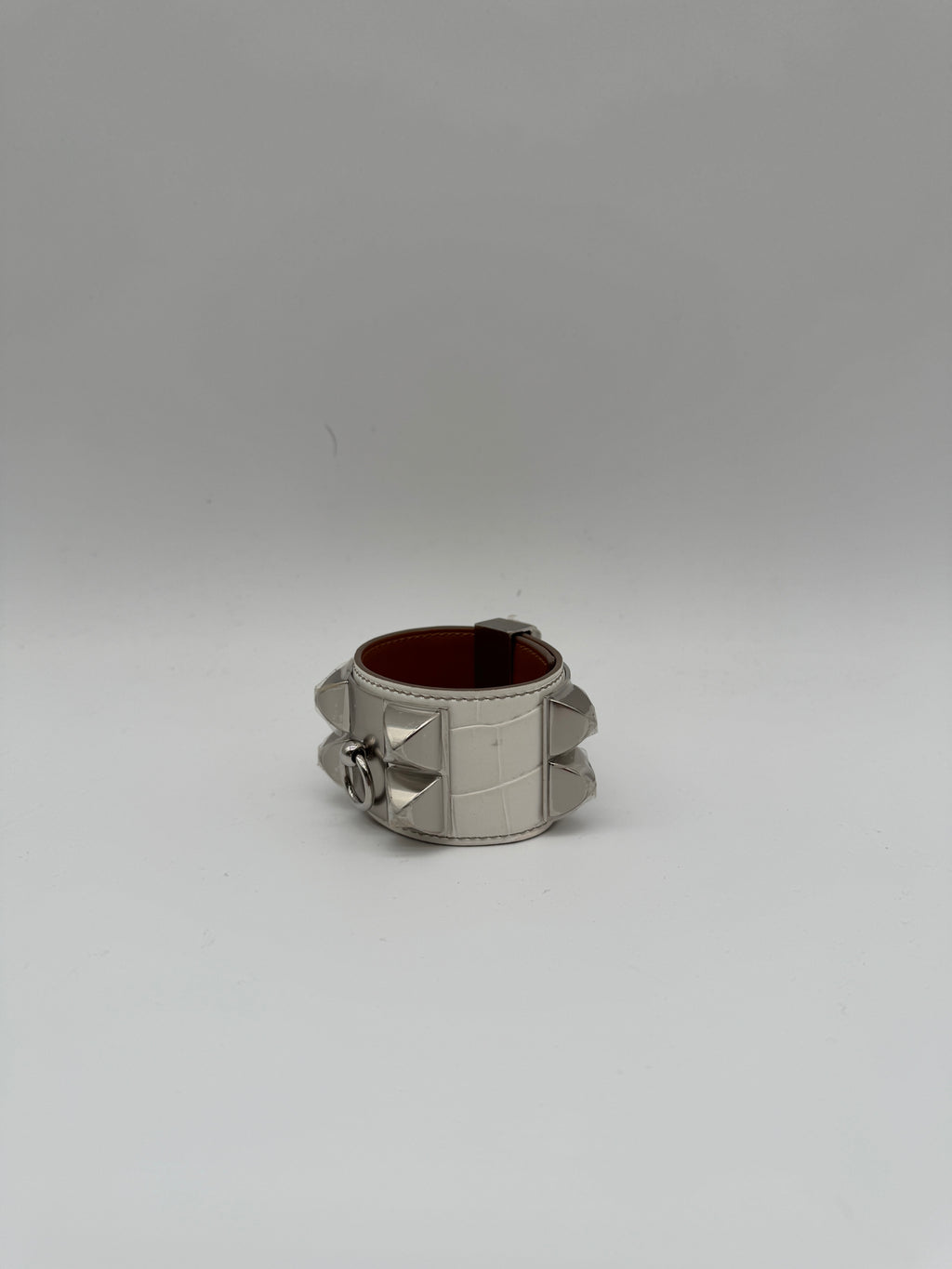 Hermès Collier de Chien Bracelet Himalaya Crocodile Blanc Palladium Hardware