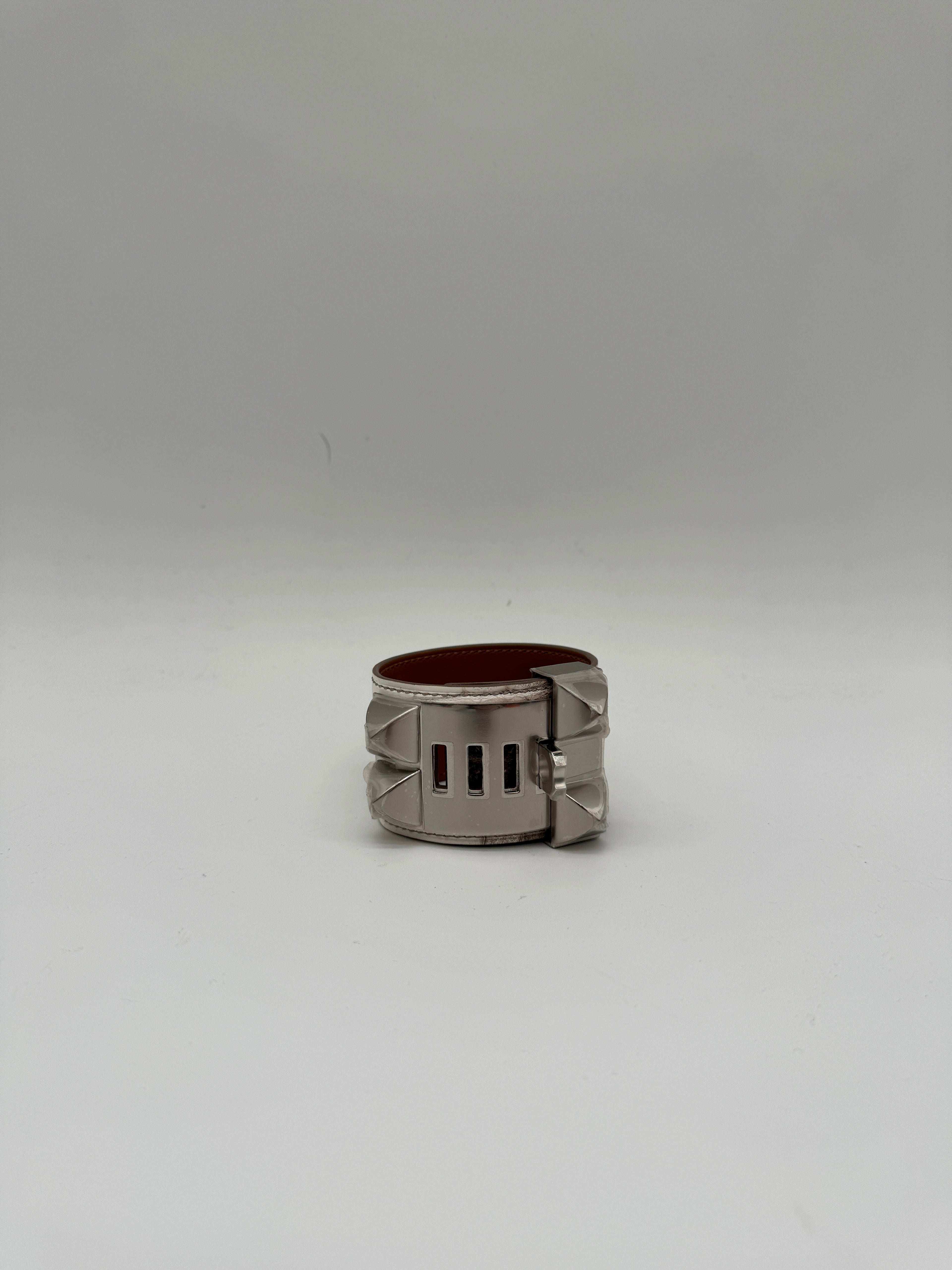 Hermès Collier de Chien Bracelet Himalaya Crocodile Blanc Palladium Hardware
