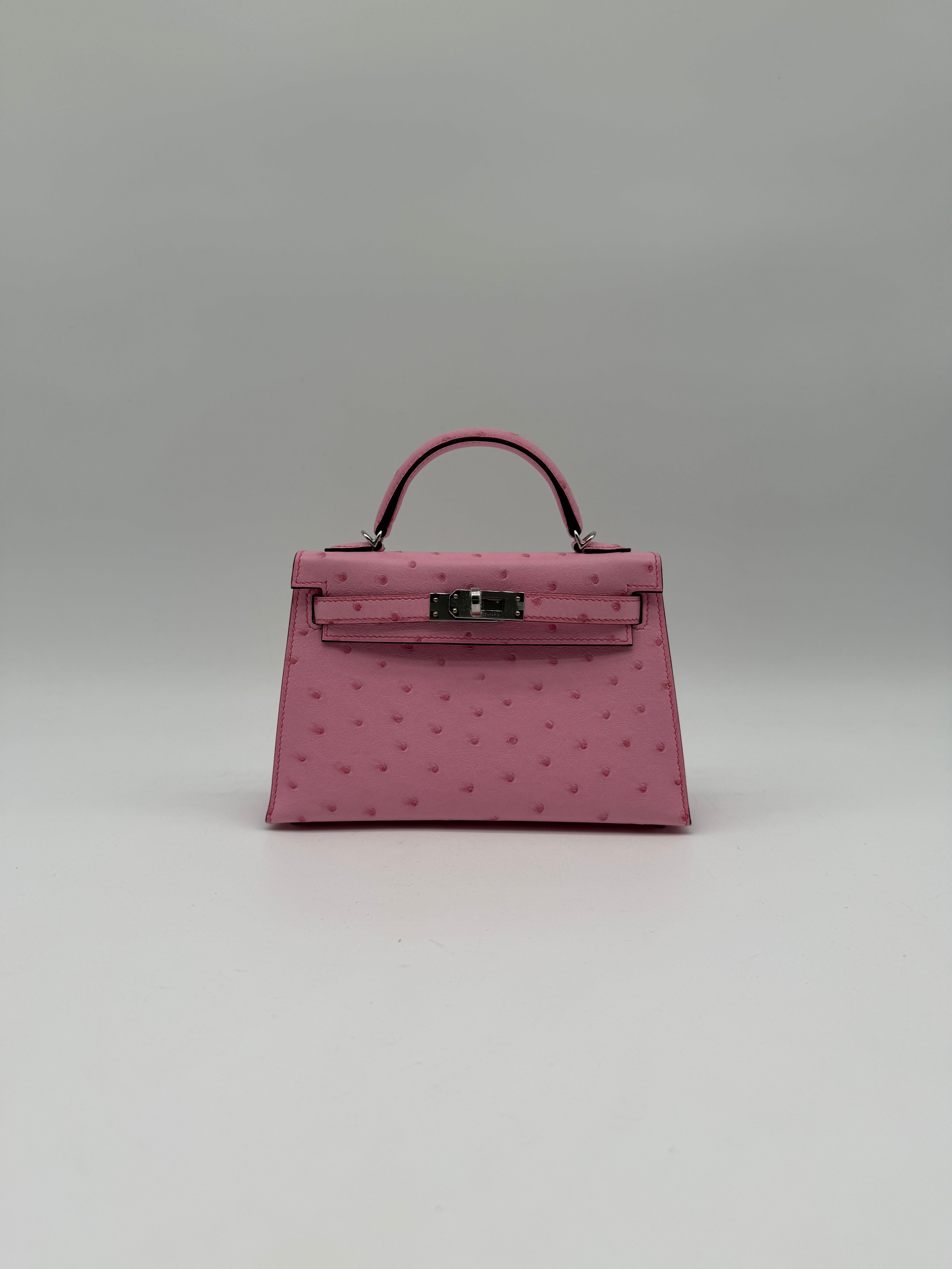Hermès Mini Kelly Bubblegum Ostrich Palladium Hardware