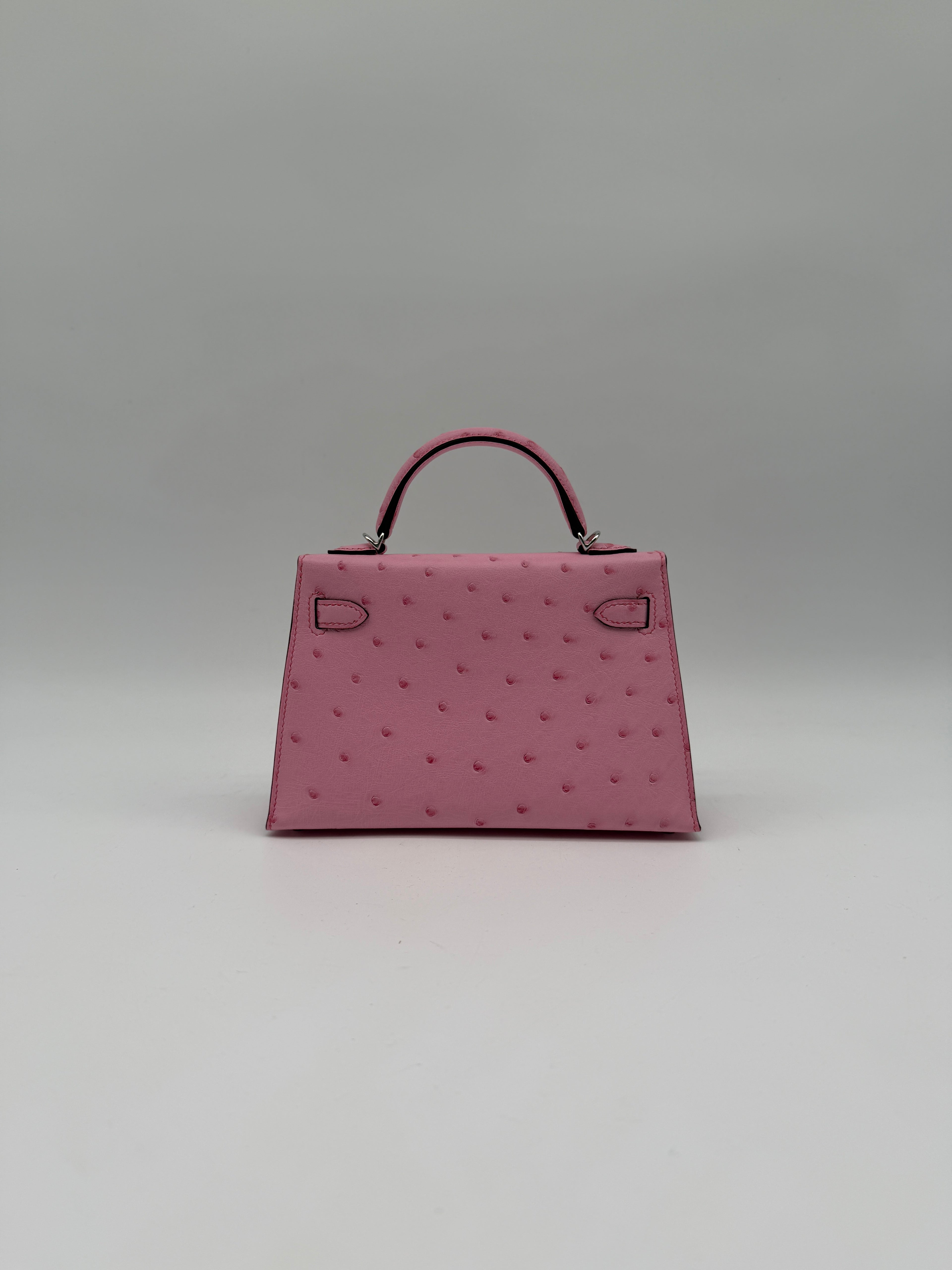 Hermès Mini Kelly Bubblegum Ostrich Palladium Hardware