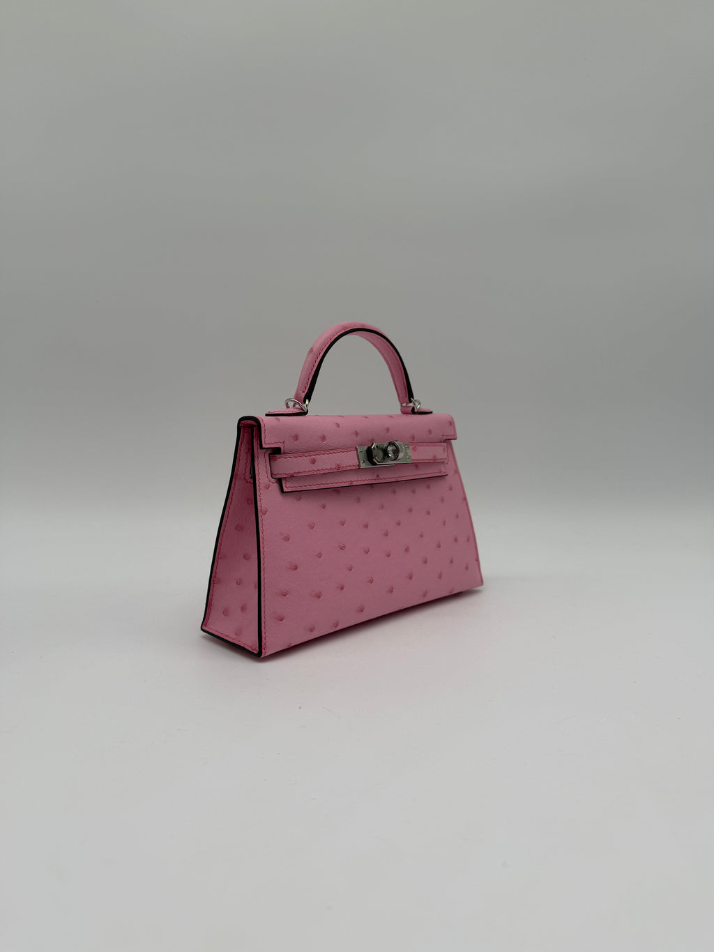 Hermès Mini Kelly Bubblegum Ostrich Palladium Hardware