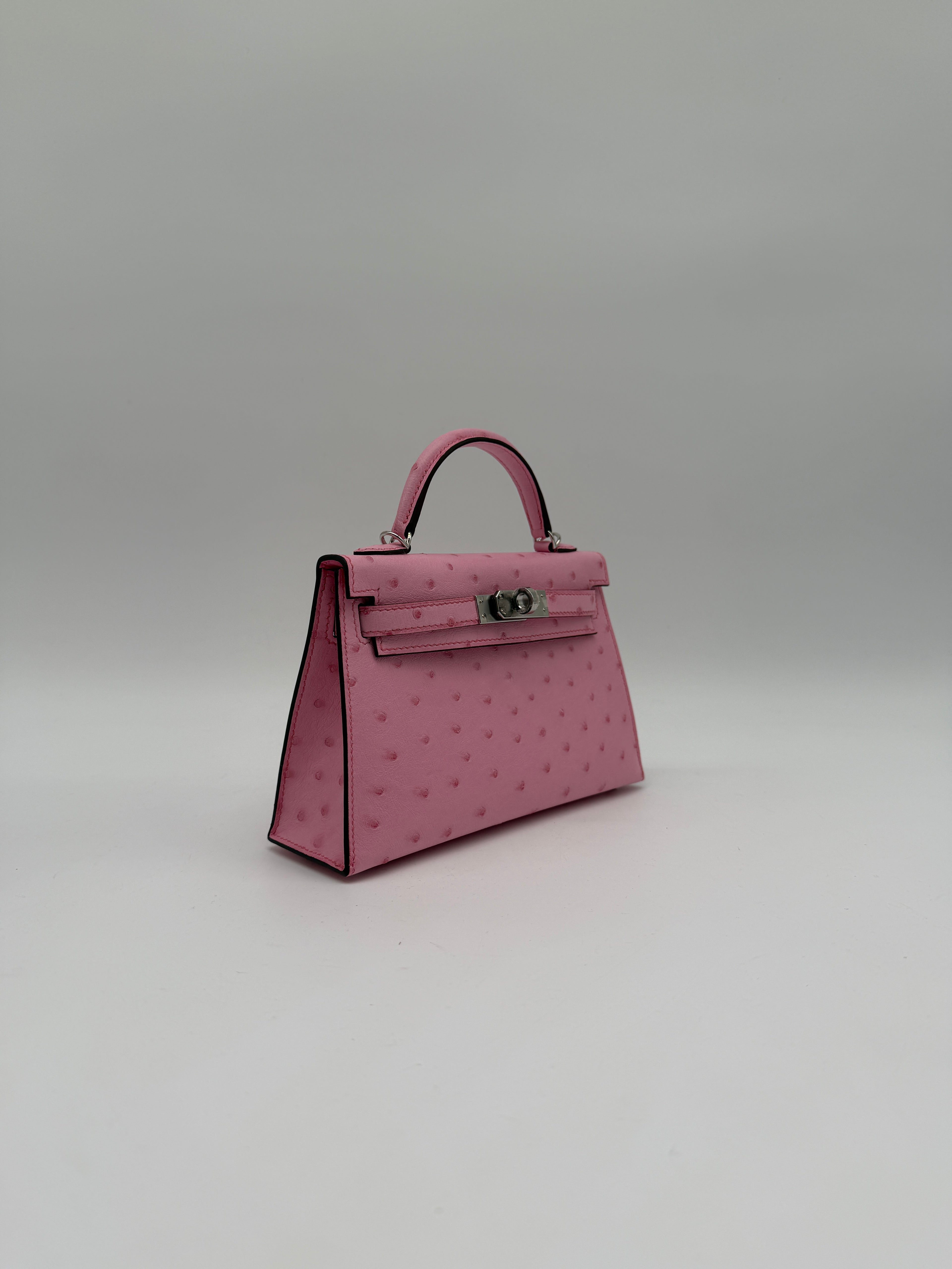 Hermès Mini Kelly Bubblegum Ostrich Palladium Hardware