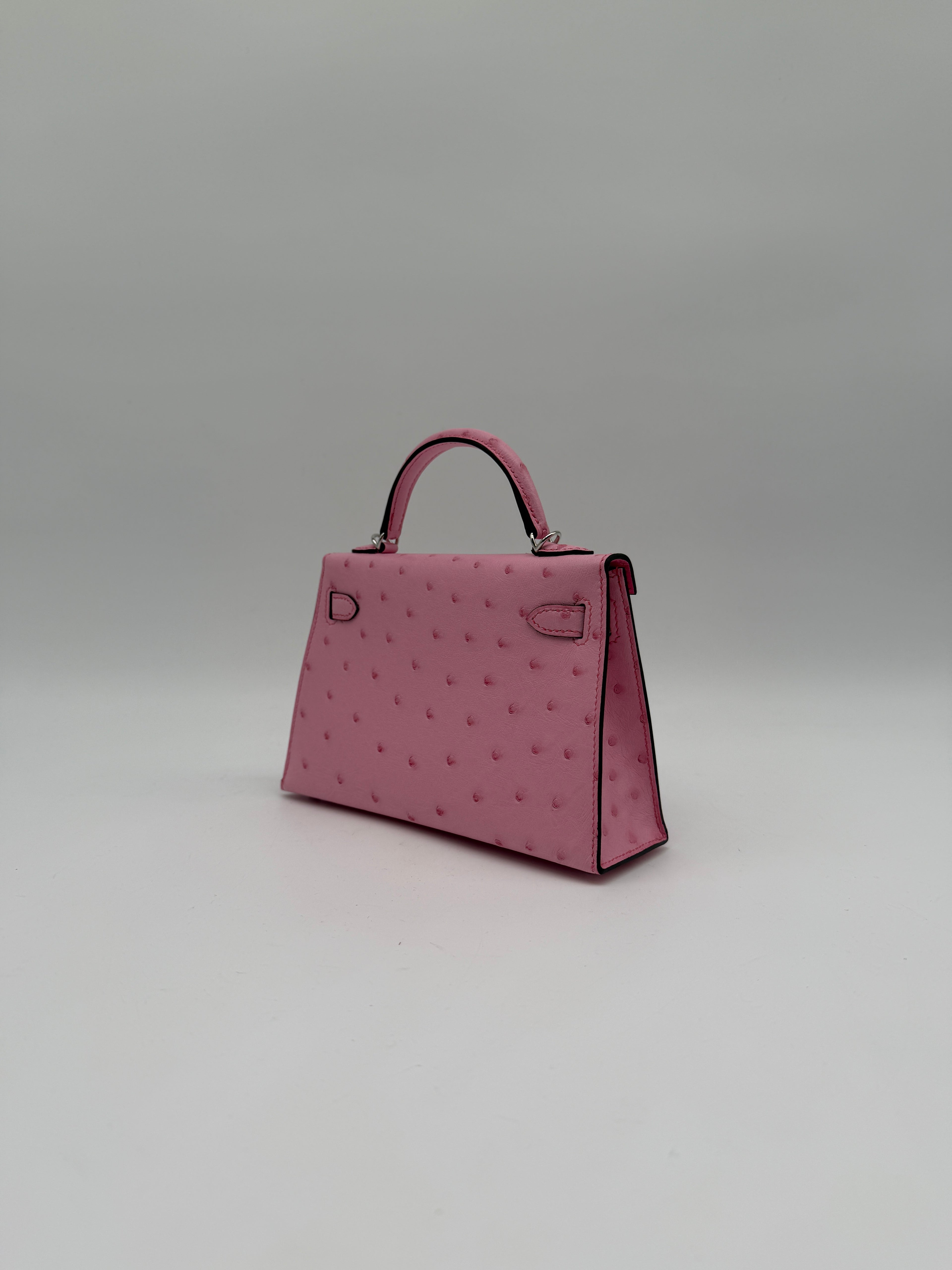 Hermès Mini Kelly Bubblegum Ostrich Palladium Hardware