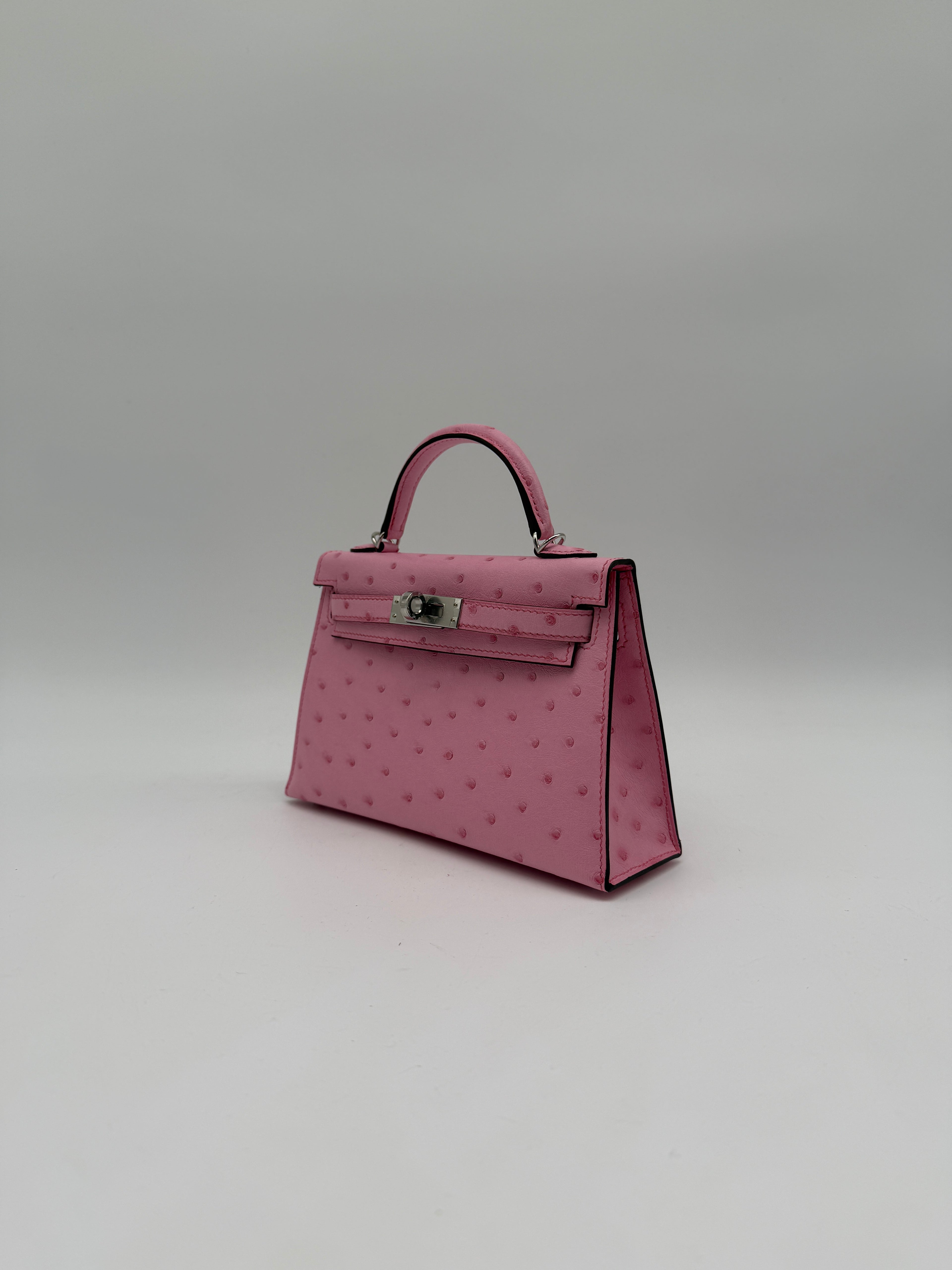 Hermès Mini Kelly Bubblegum Ostrich Palladium Hardware