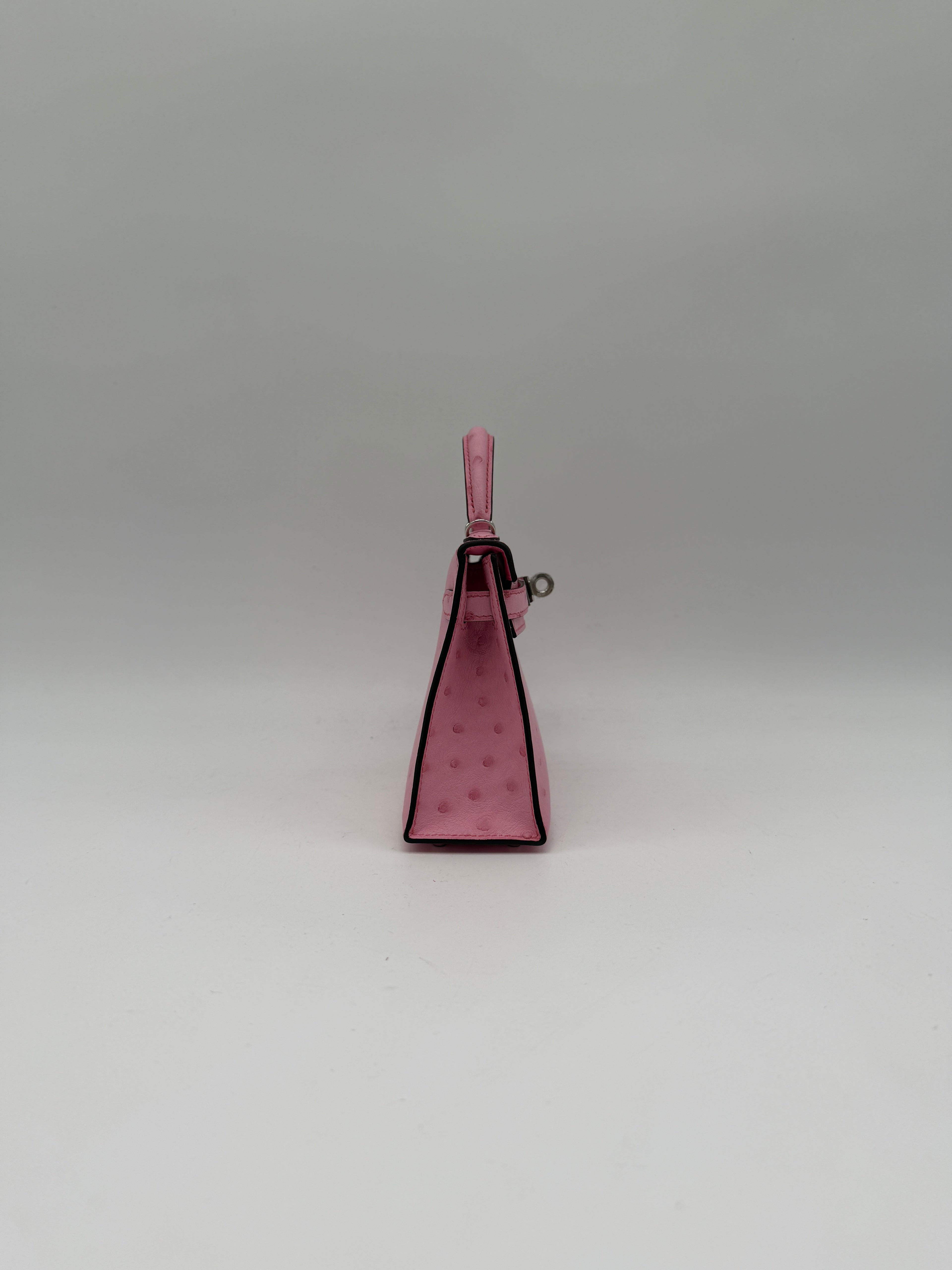 Hermès Mini Kelly Bubblegum Ostrich Palladium Hardware