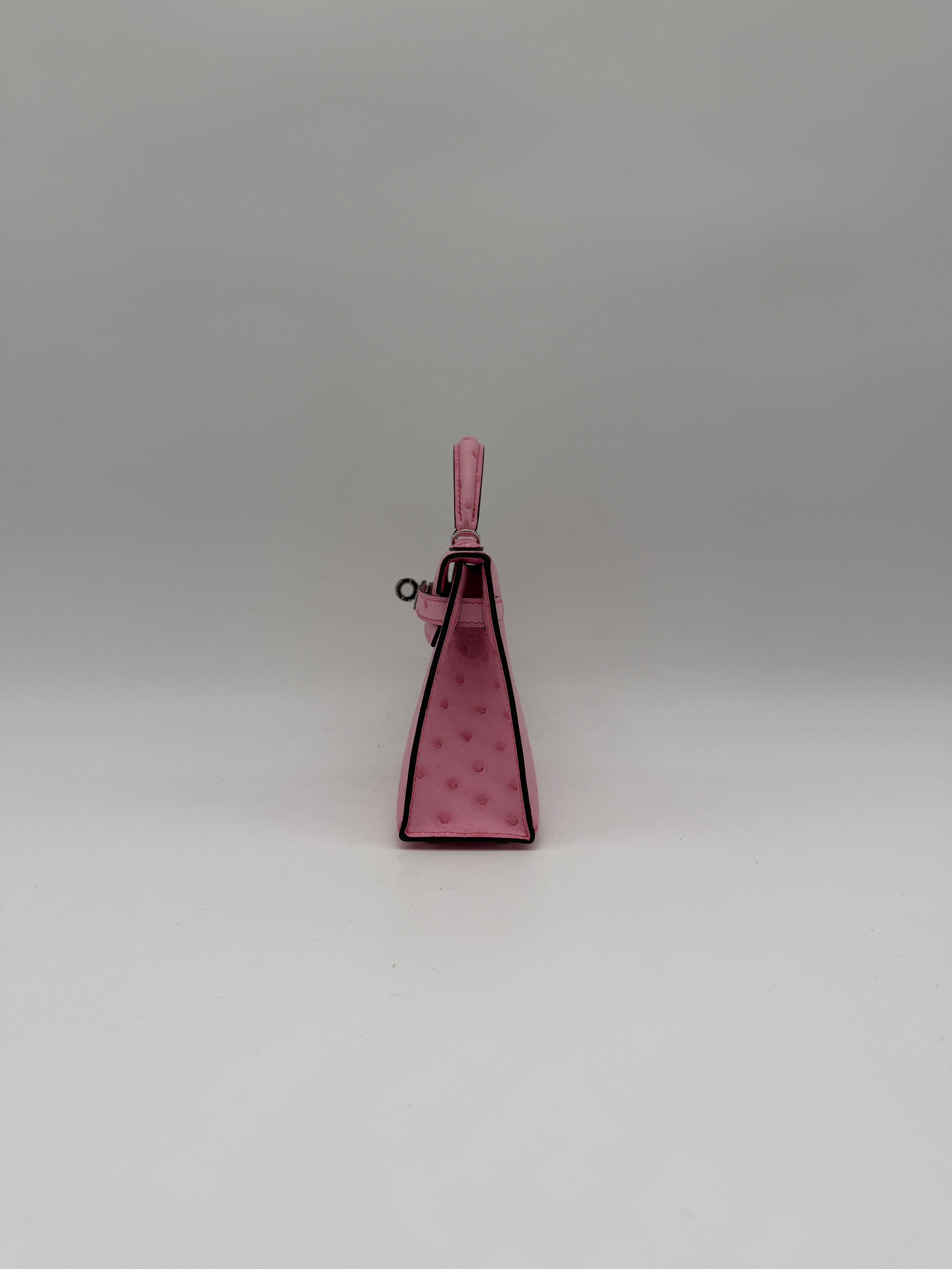 Hermès Mini Kelly Bubblegum Ostrich Palladium Hardware
