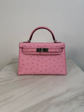 Hermès Mini Kelly Bubblegum Ostrich Palladium Hardware