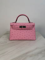 Hermès Mini Kelly Bubblegum Ostrich Palladium Hardware