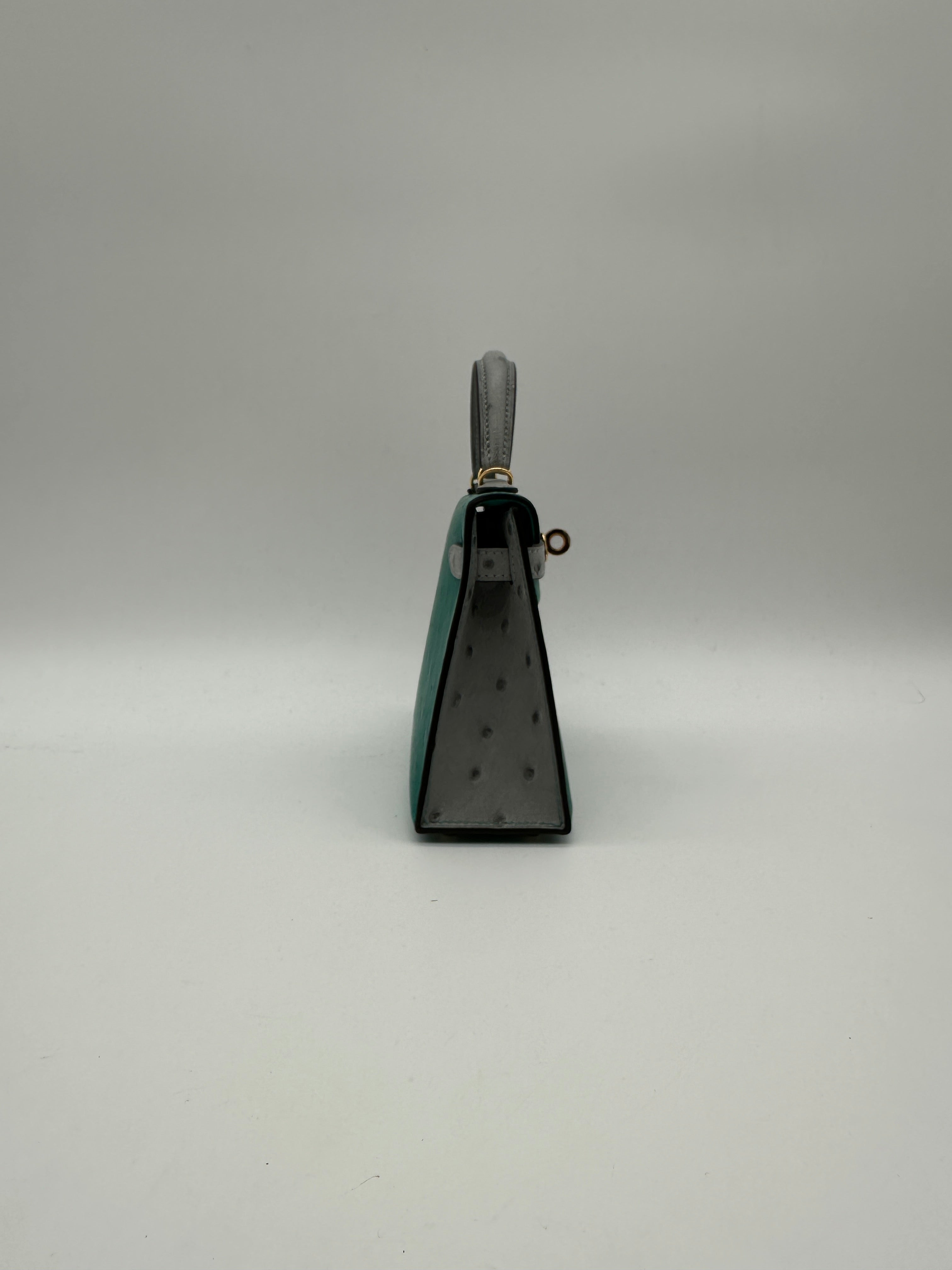 Hermès Mini Kelly HSS Vert Vertigo/ Gris Meyer Ostrich Gold Hardware