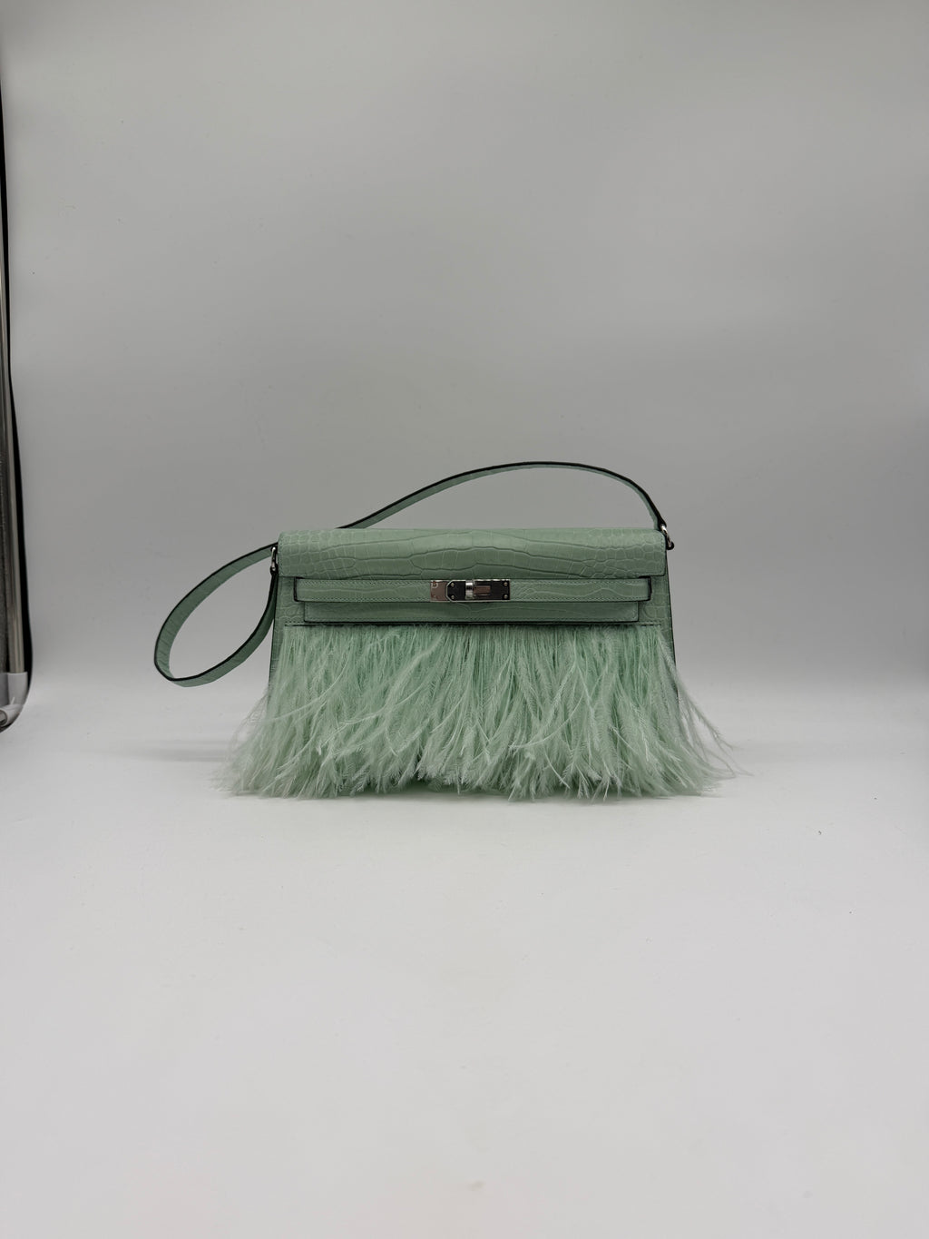 Hermès Kelly Elan Folie Vert Deau Foile Matte Porosus Palladium Hardware