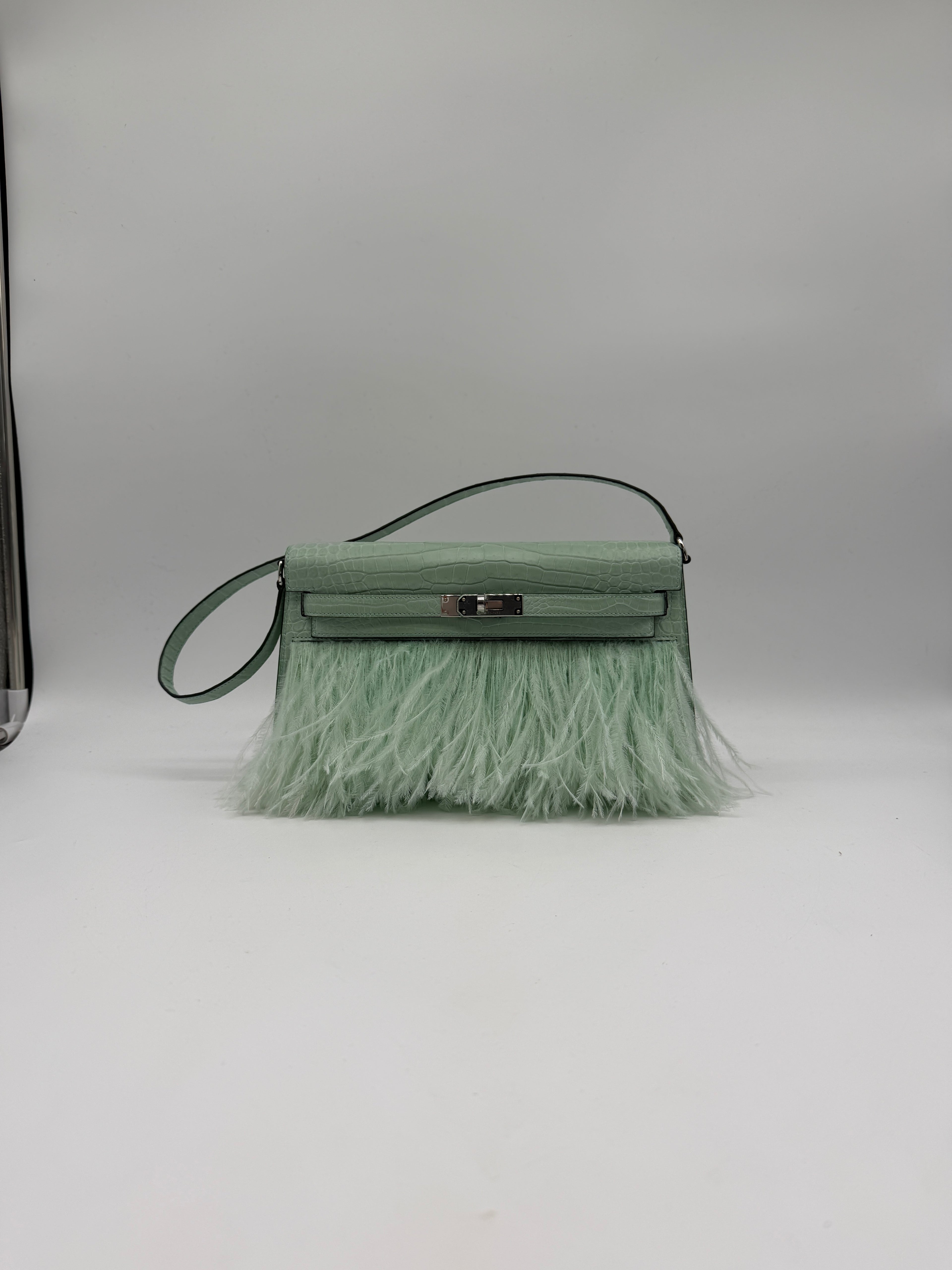 Hermès Kelly Elan Folie Vert Deau Foile Matte Porosus Palladium Hardware