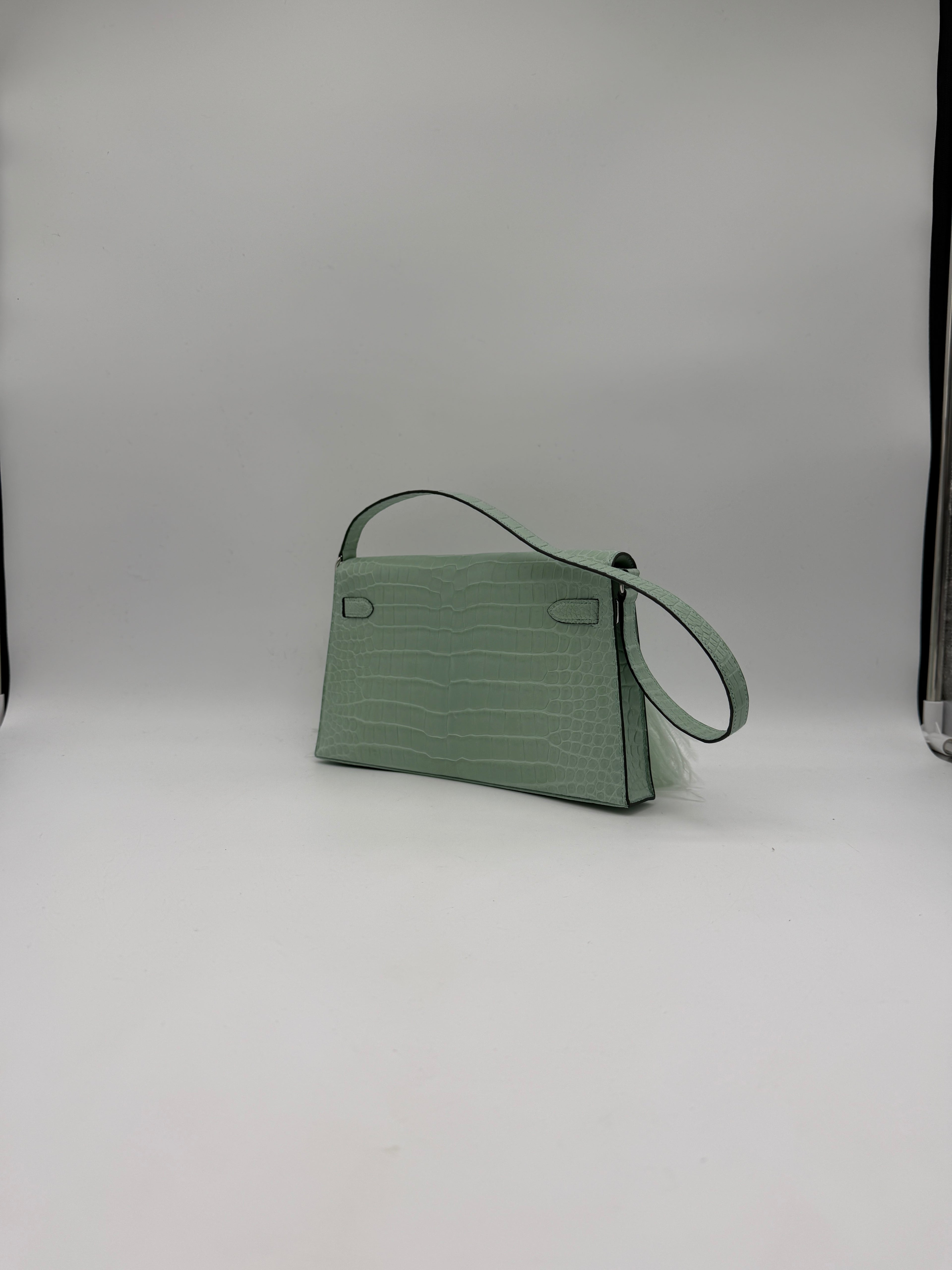 Hermès Kelly Elan Folie Vert Deau Foile Matte Porosus Palladium Hardware