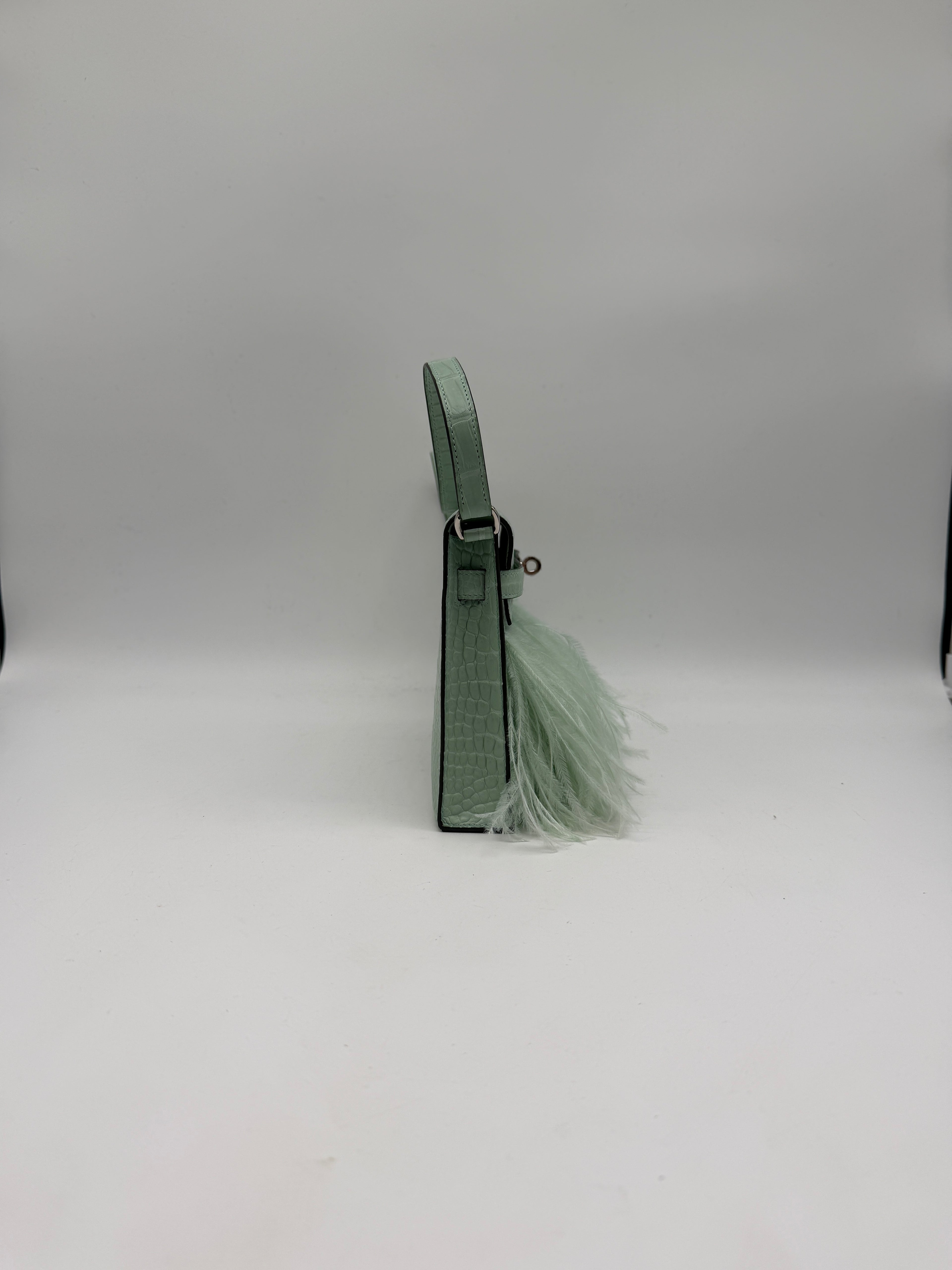 Hermès Kelly Elan Folie Vert Deau Foile Matte Porosus Palladium Hardware