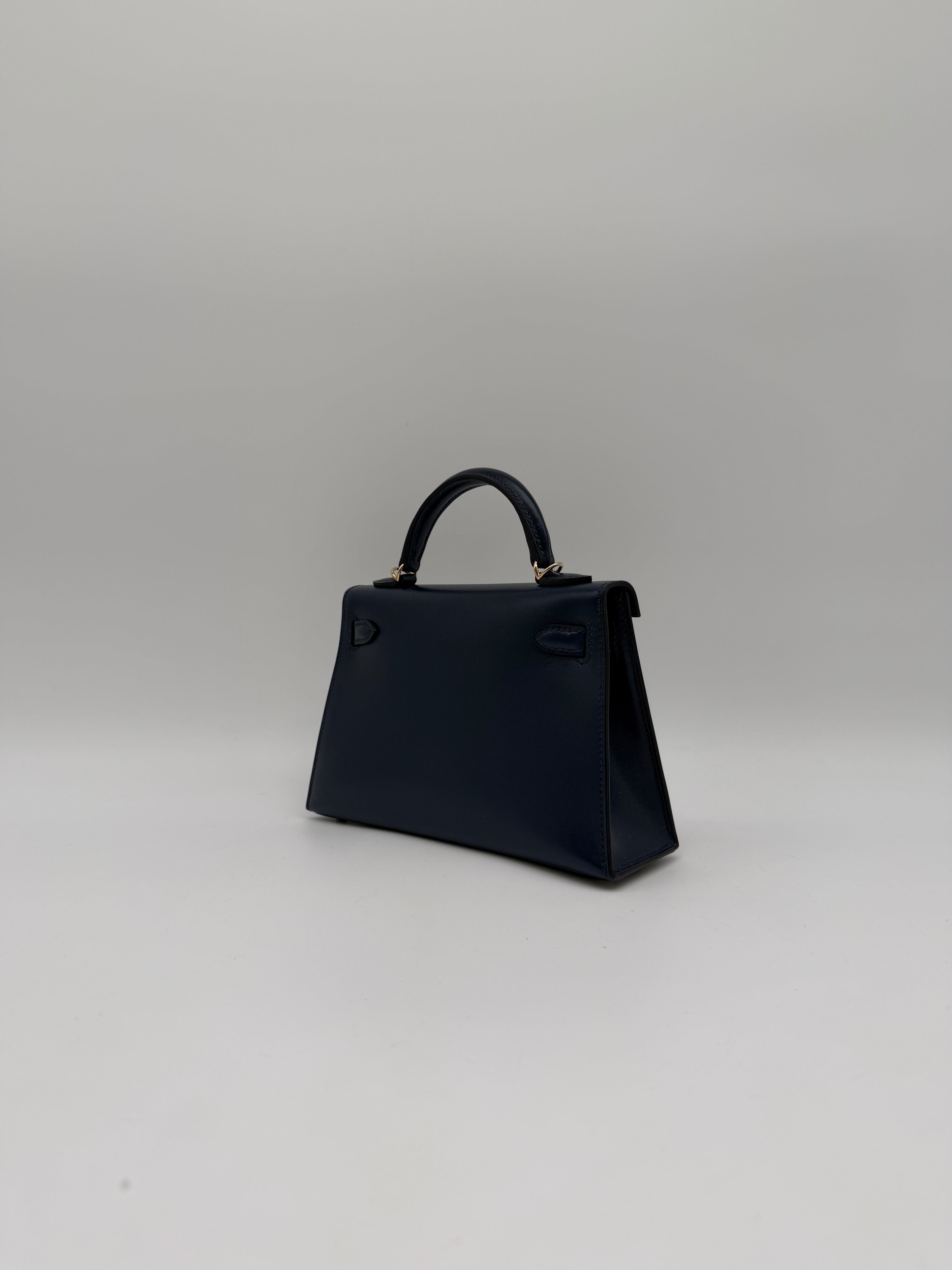 Hermès Mini Kelly Bleu Abysse Box Leather Permabrass Hardware
