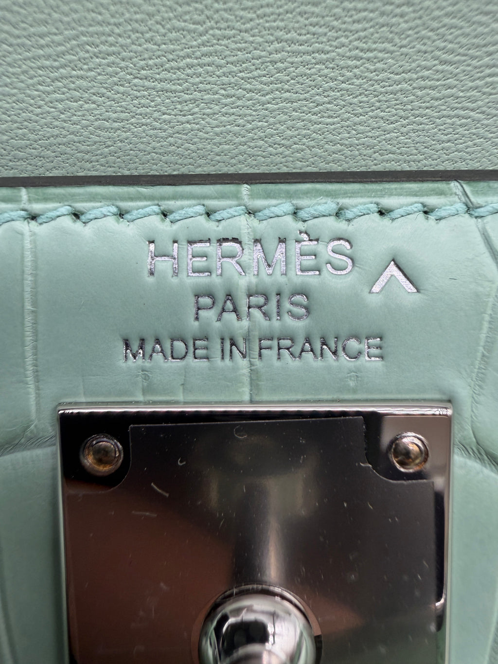 Hermès Kelly Elan Folie Vert Deau Foile Matte Porosus Palladium Hardware