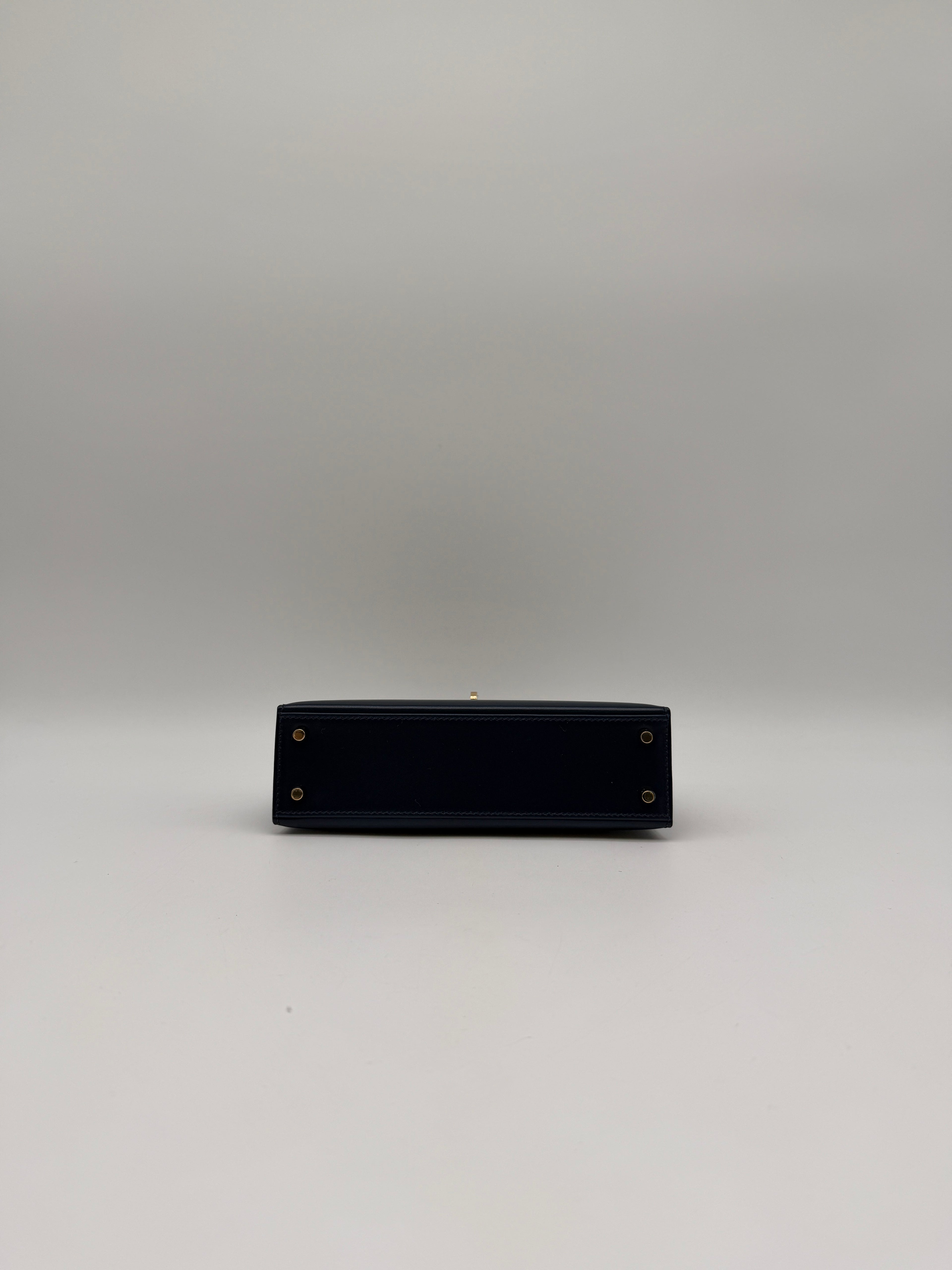 Hermès Mini Kelly Bleu Abysse Box Leather Permabrass Hardware