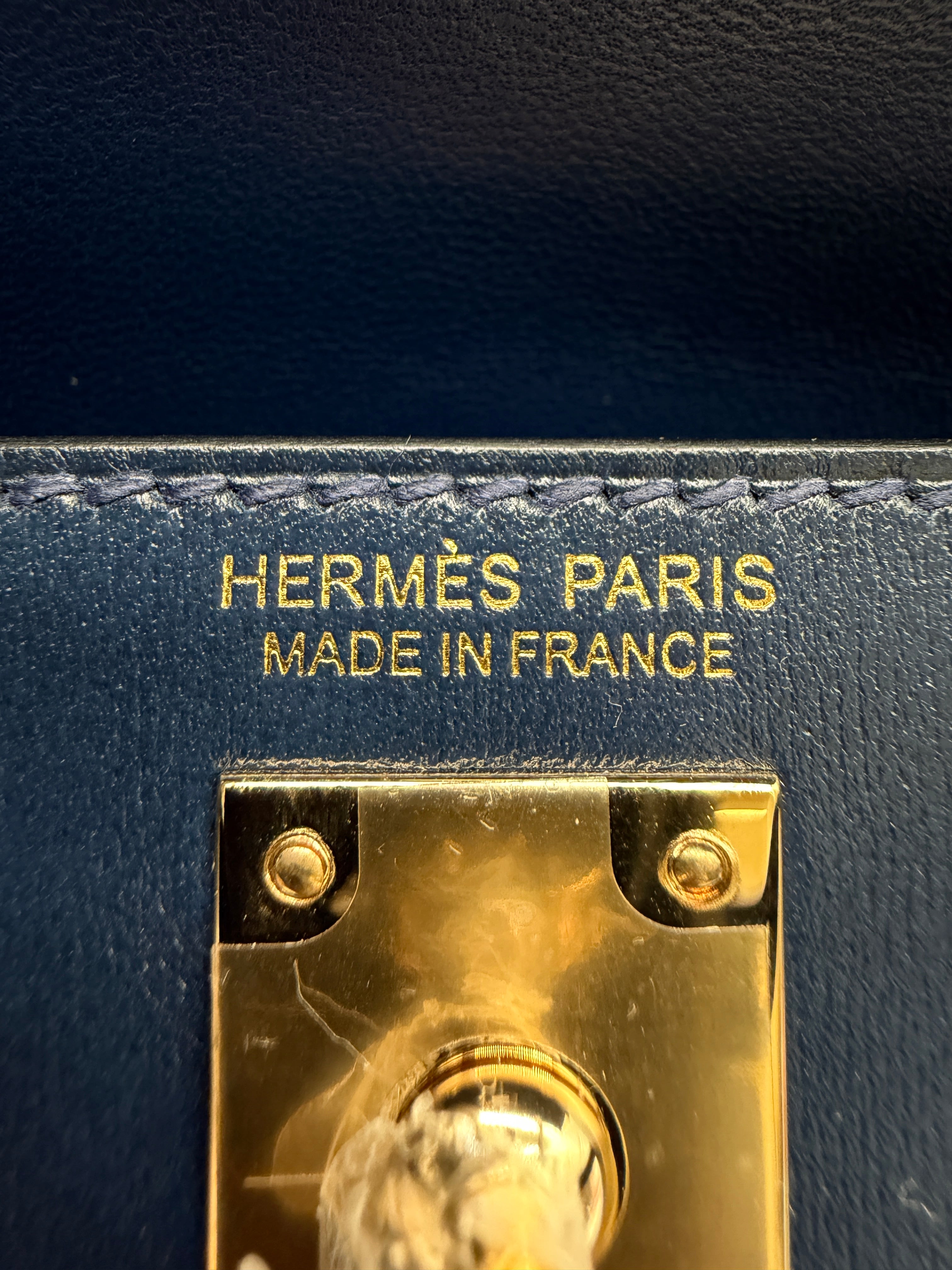 Hermès Mini Kelly Bleu Abysse Box Leather Permabrass Hardware