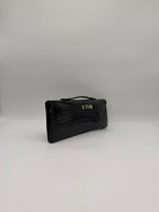 Hermès Kelly Cut Black Shiny Porosus Palladium Hardware