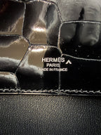 Hermès Kelly Cut Black Shiny Porosus Palladium Hardware