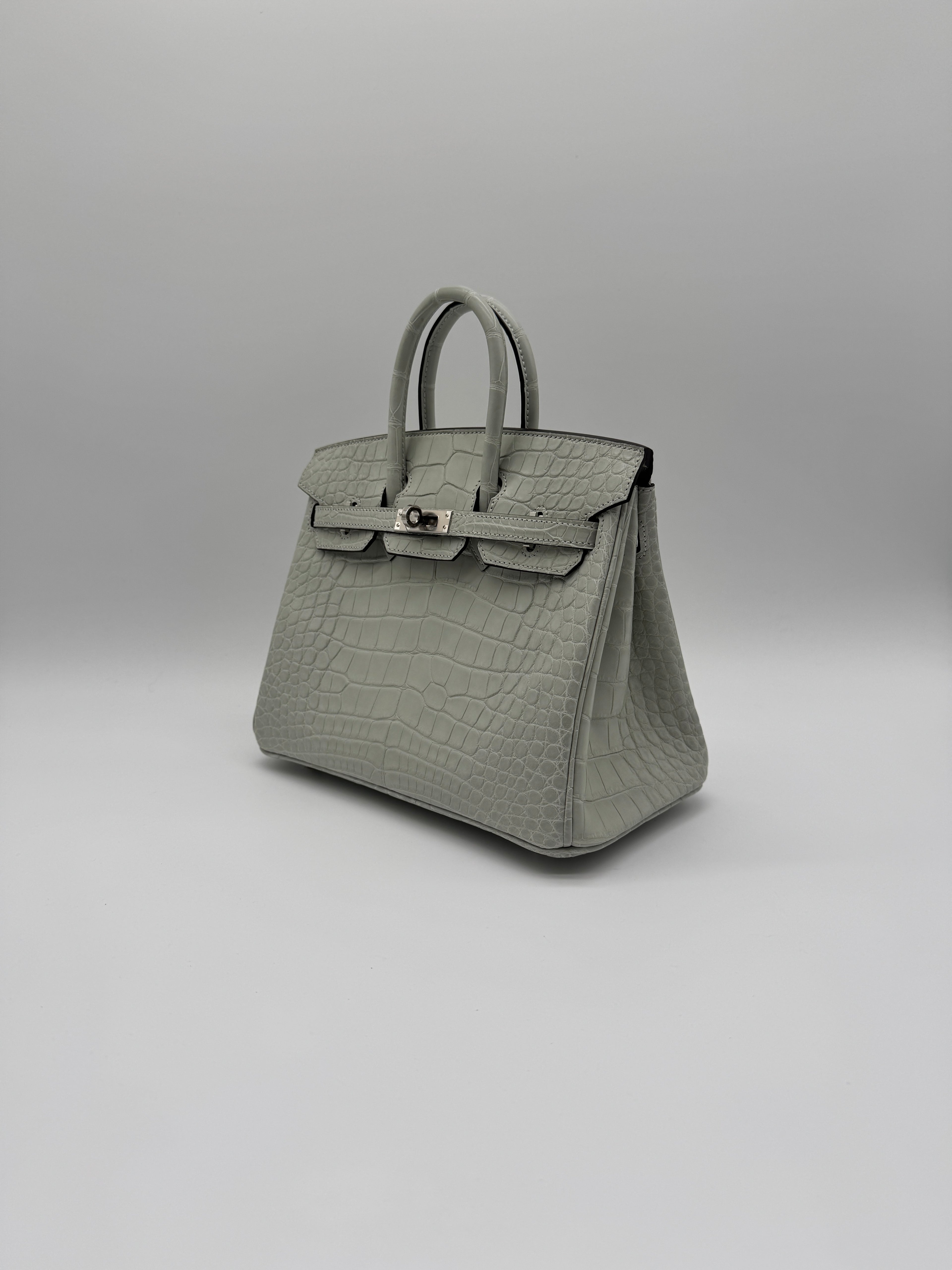 Hermès Birkin 25 Gris Neve Matt Alligator Palladium Hardware