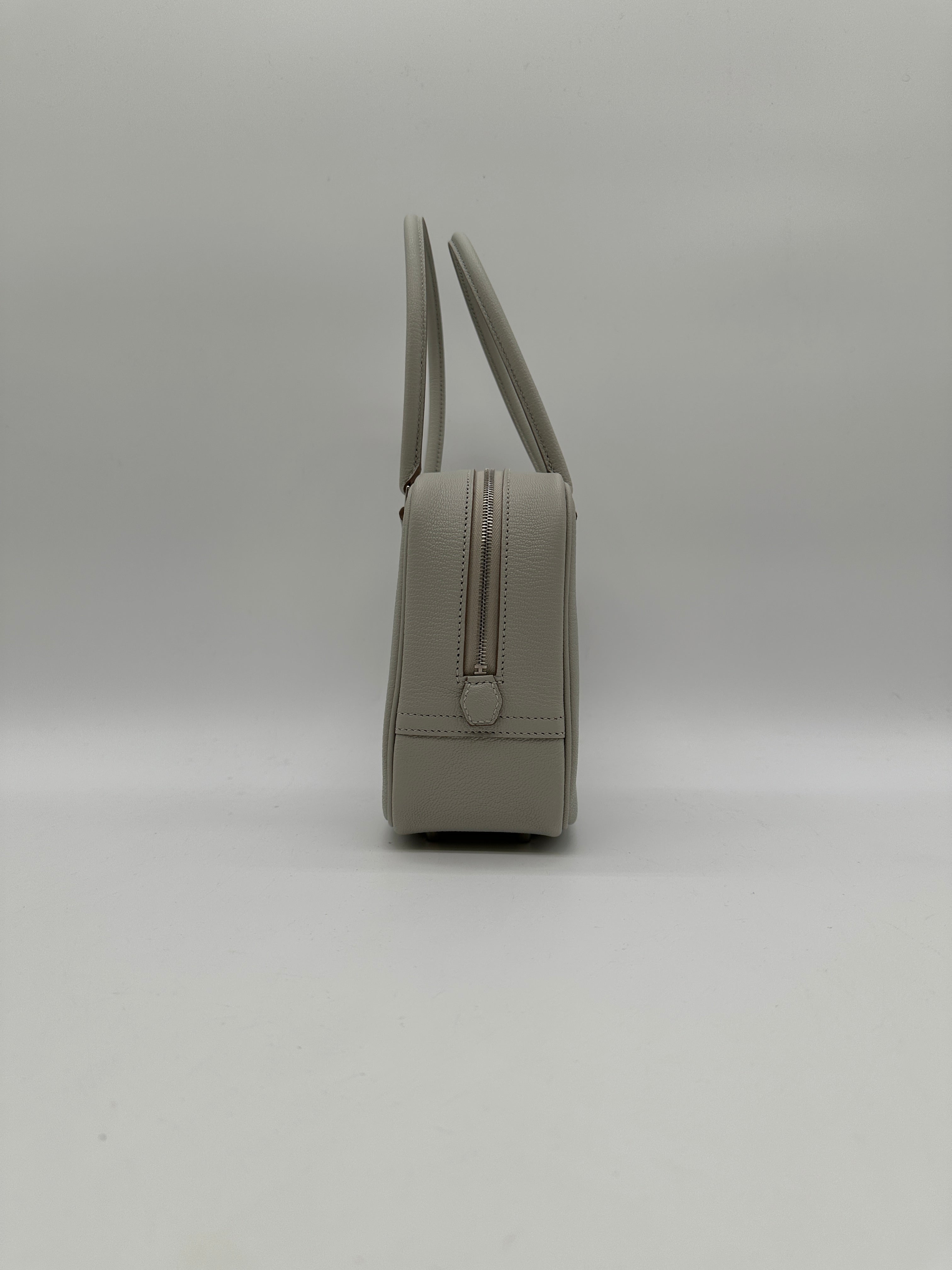 Hermès Mini Plume Chevre Gris Perle Palladium Hardware