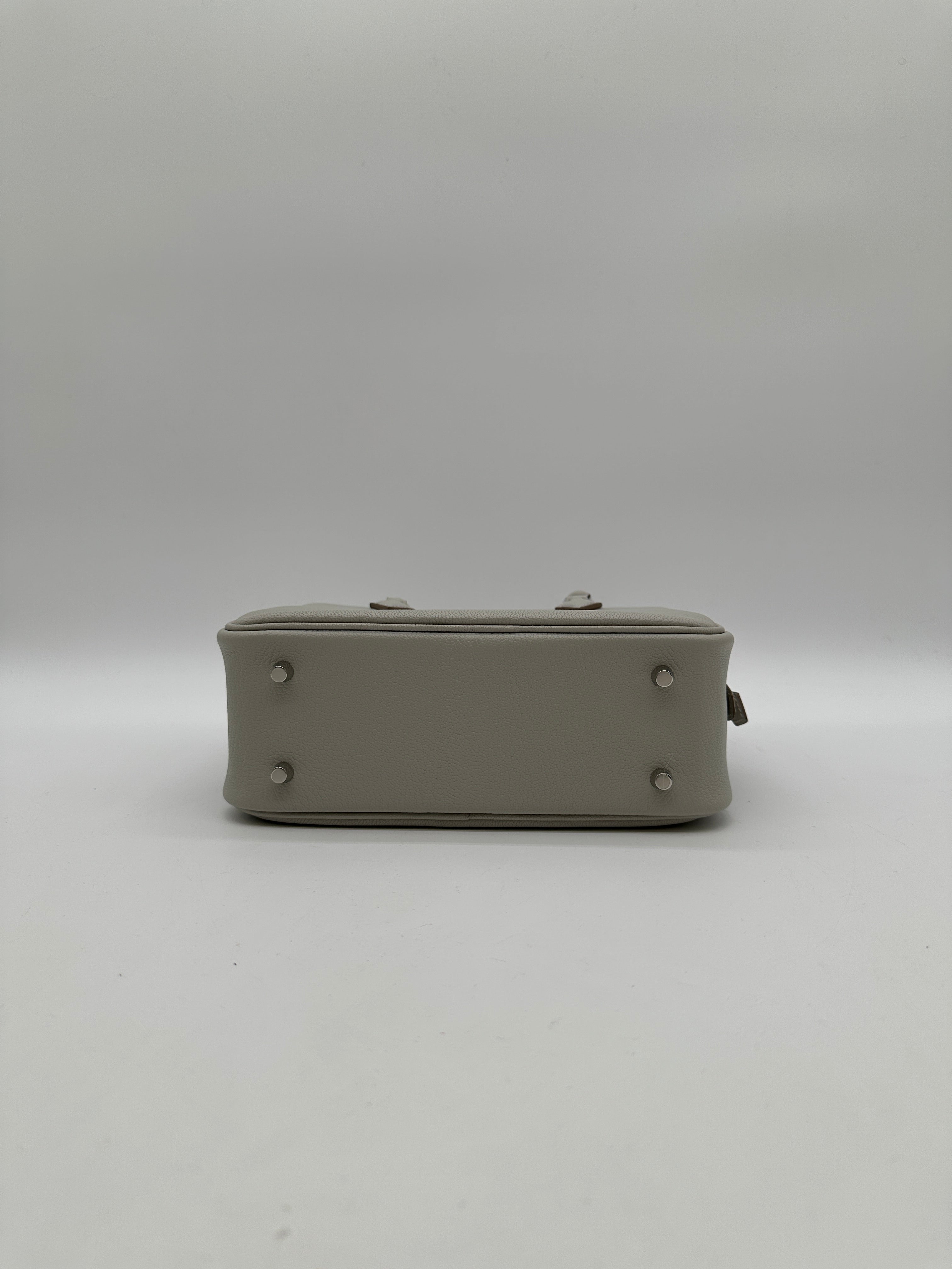 Hermès Mini Plume Chevre Gris Perle Palladium Hardware