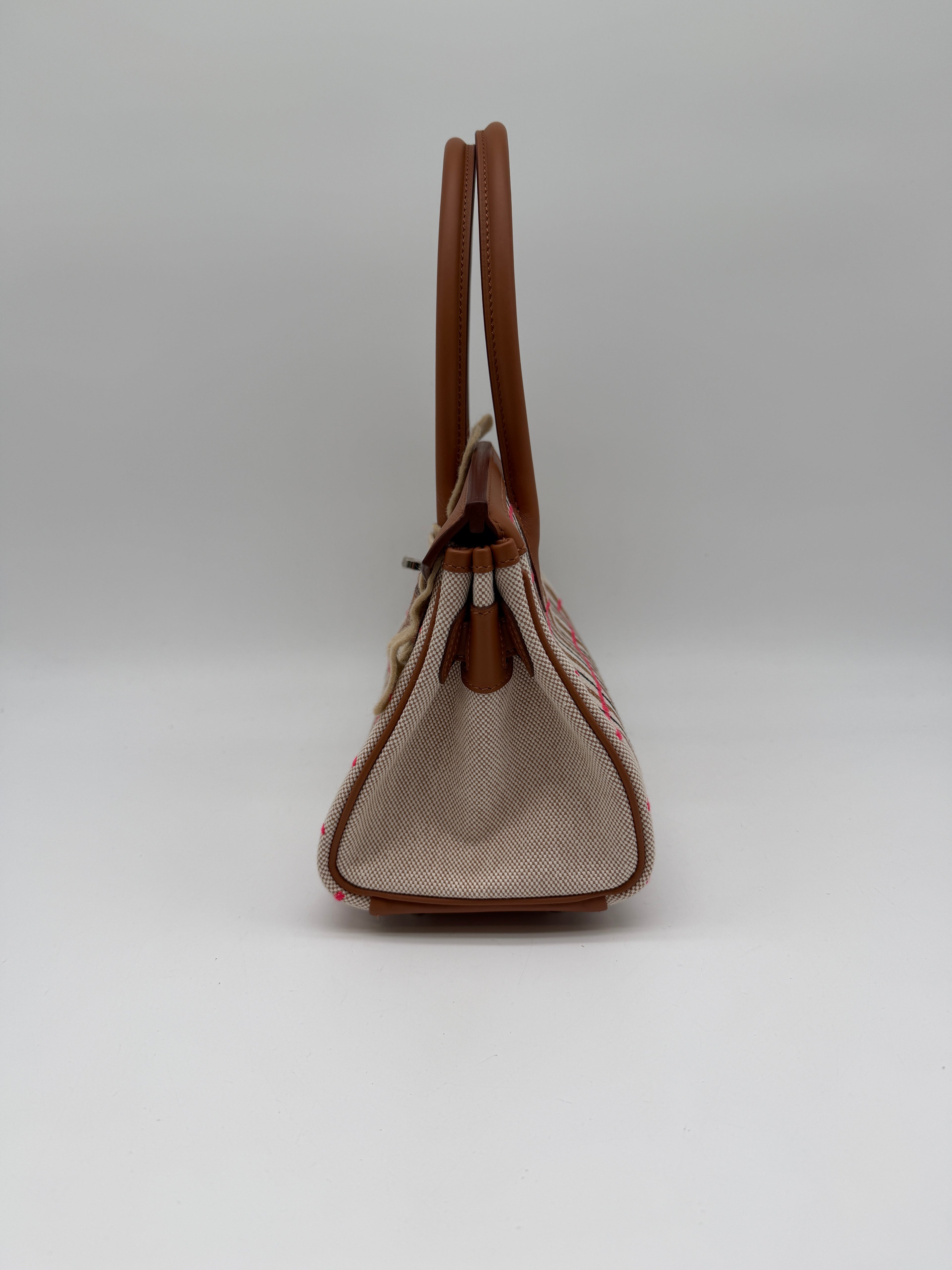 Hermès Birkin 29 Shoulder Toile & Gold Swift Palladium Hardware