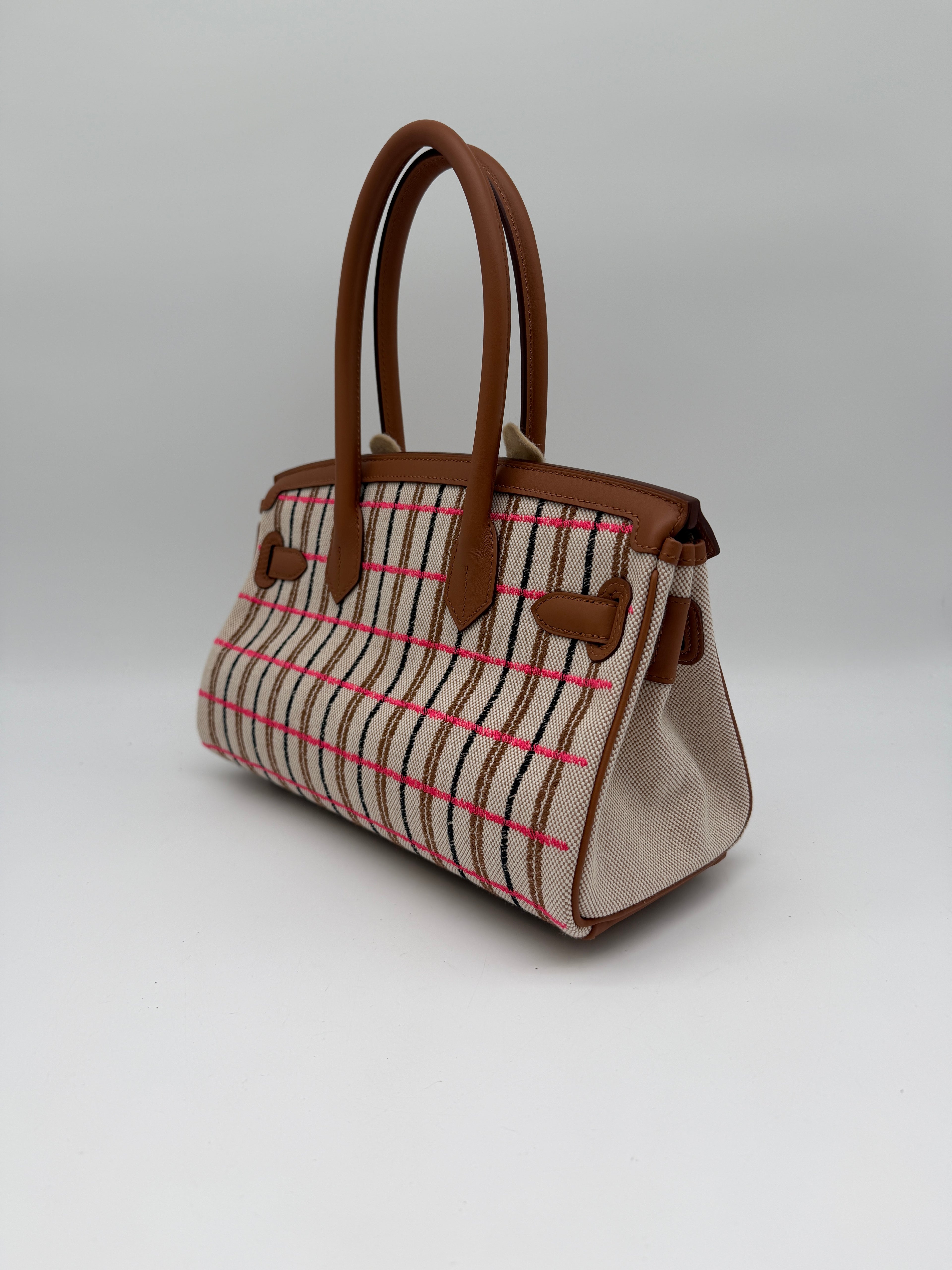 Hermès Birkin 29 Shoulder Toile & Gold Swift Palladium Hardware