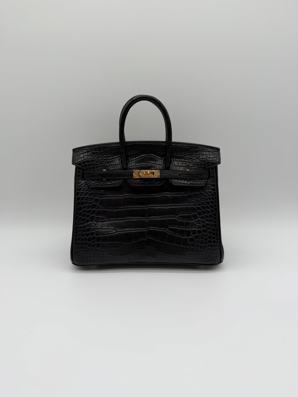 Hermès Birkin 25 Black Matt Alligator Noir Gold Hardware