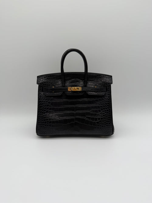 Hermès Birkin 25 Black Matt Alligator Noir Gold Hardware