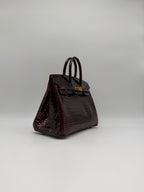 Hermès Birkin 25 Bordeaux Shiny Porosus Gold Hardware