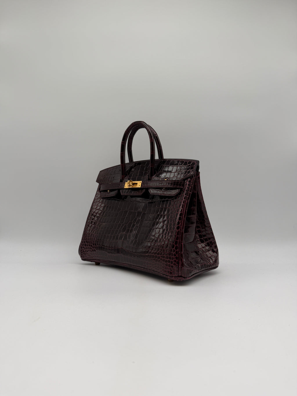 Hermès Birkin 25 Bordeaux Shiny Porosus Gold Hardware