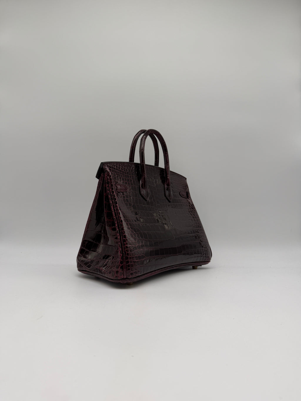 Hermès Birkin 25 Bordeaux Shiny Porosus Gold Hardware