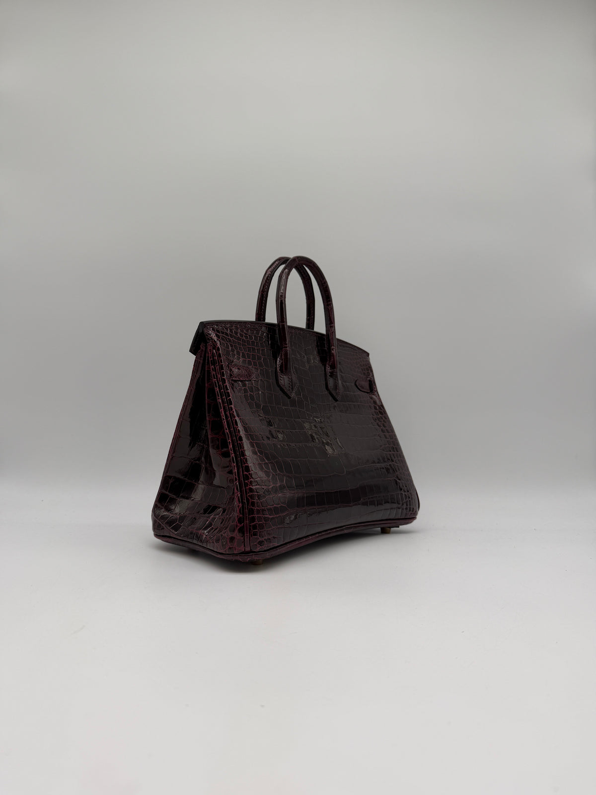 Hermès Birkin 25 Bordeaux Shiny Porosus Gold Hardware