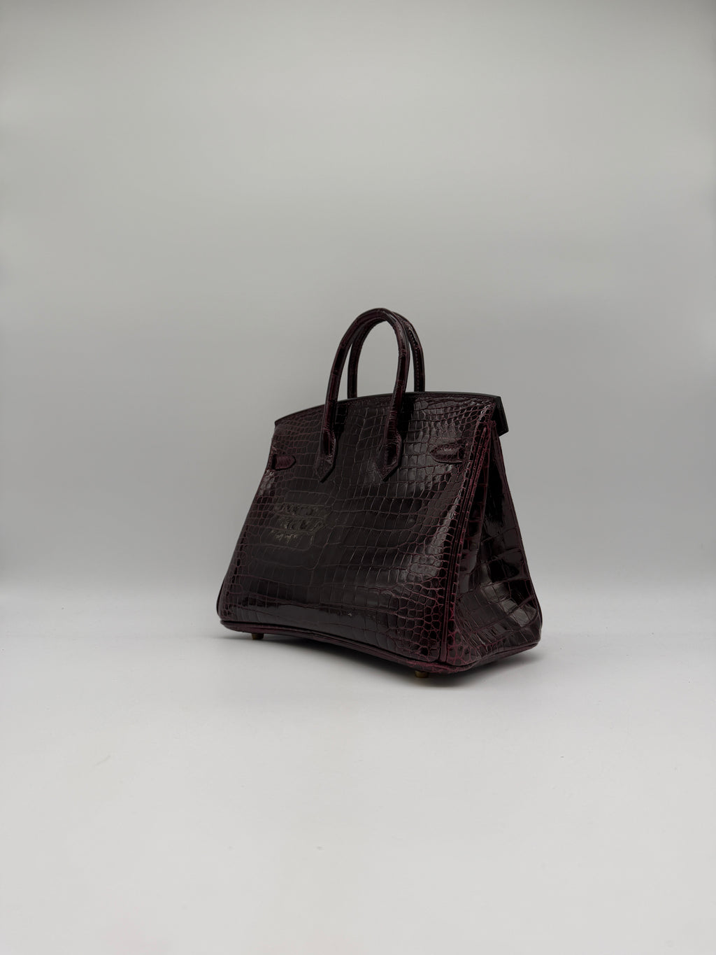 Hermès Birkin 25 Bordeaux Shiny Porosus Gold Hardware