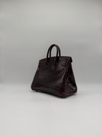 Hermès Birkin 25 Bordeaux Shiny Porosus Gold Hardware