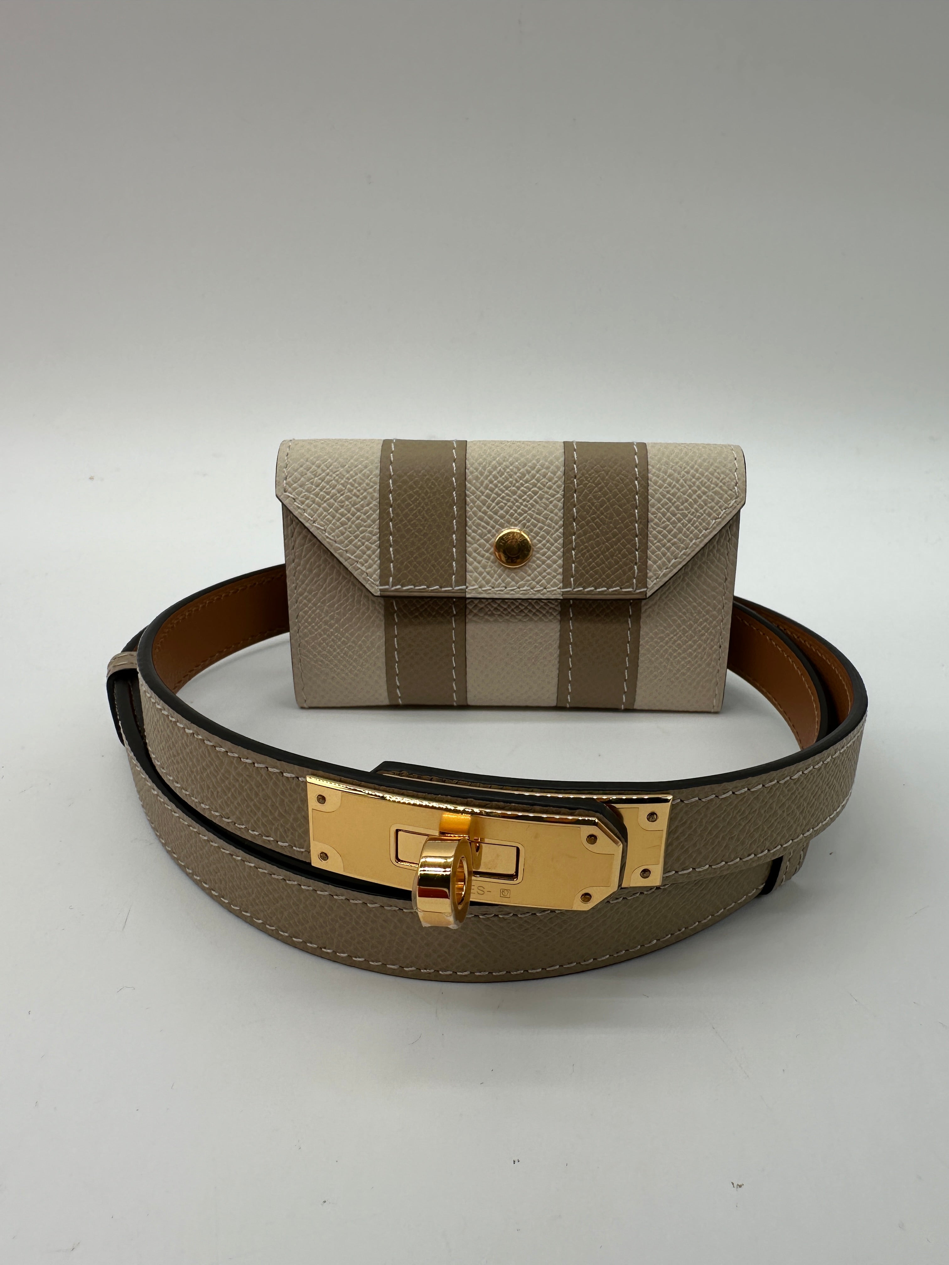 Hermès Kelly Pocket 18 Bayadere Belt  Gris/Craie Epsom Leather