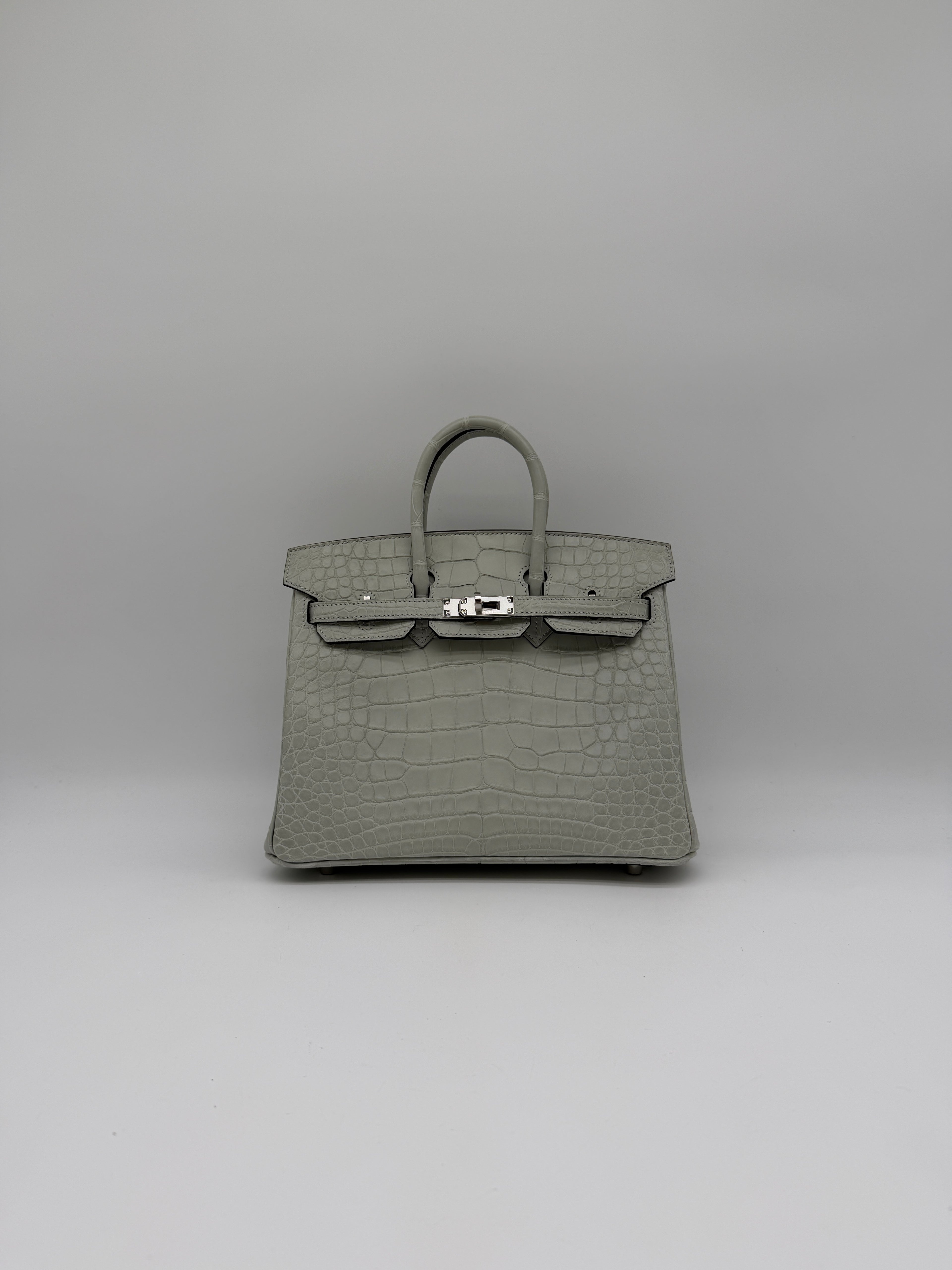 Hermès Birkin 25 Gris Neve Matt Alligator Palladium Hardware