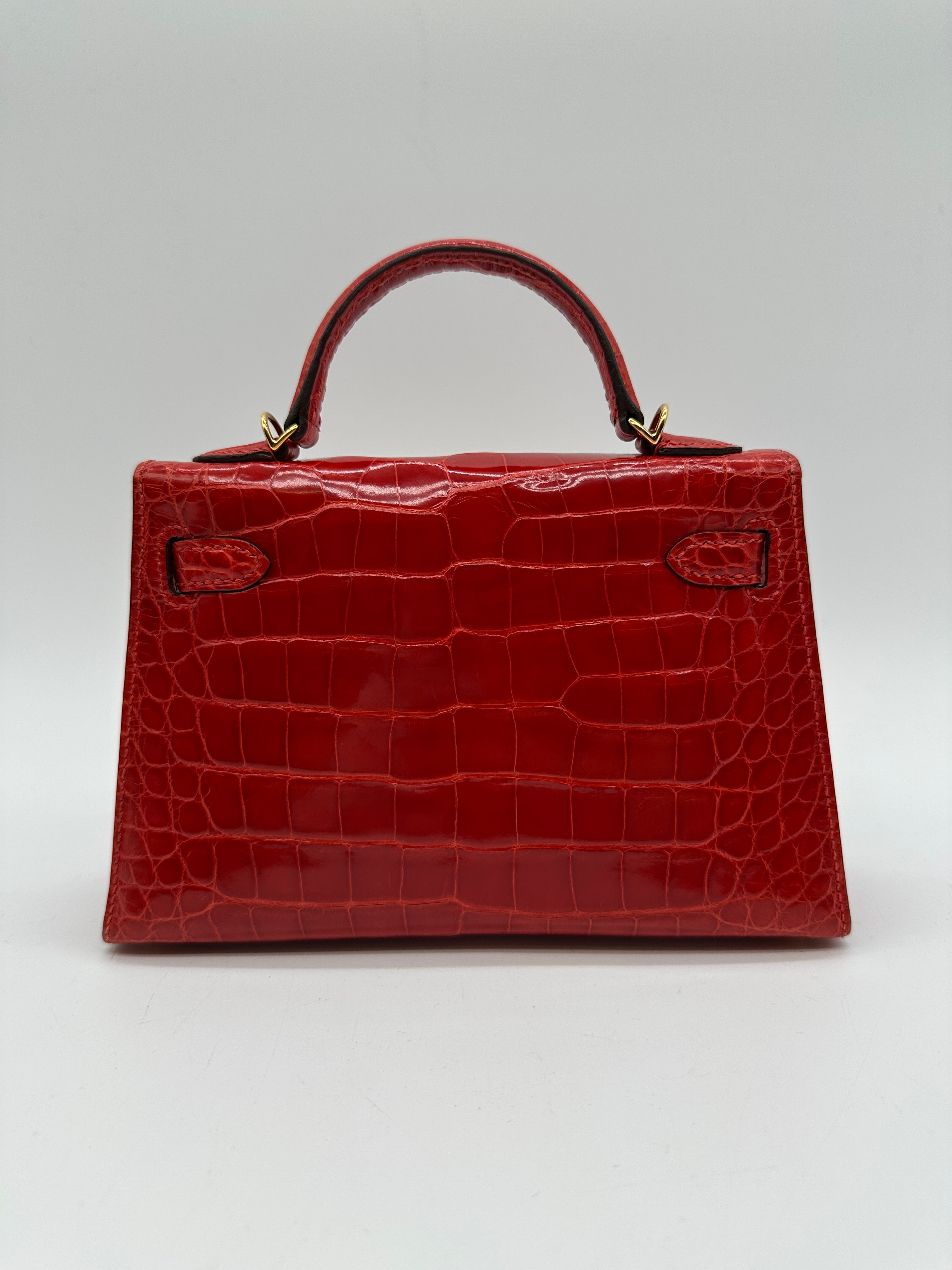 Hermès Mini Kelly Geranium Shiny Alligator Gold Hardware