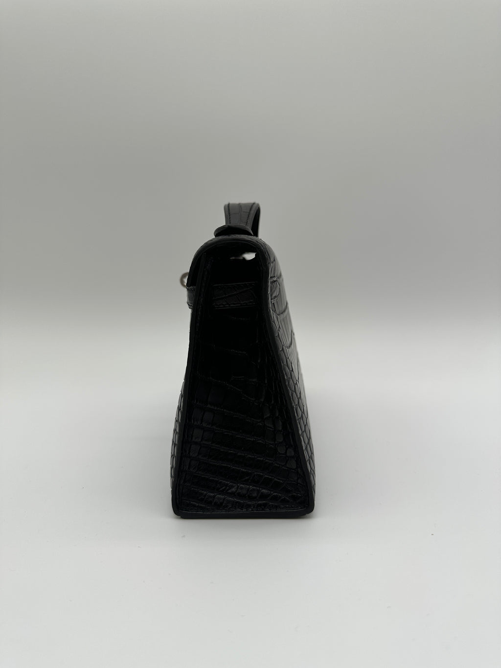 Hermès Kelly Pochette Black Matte Alligator Palladium Hardware