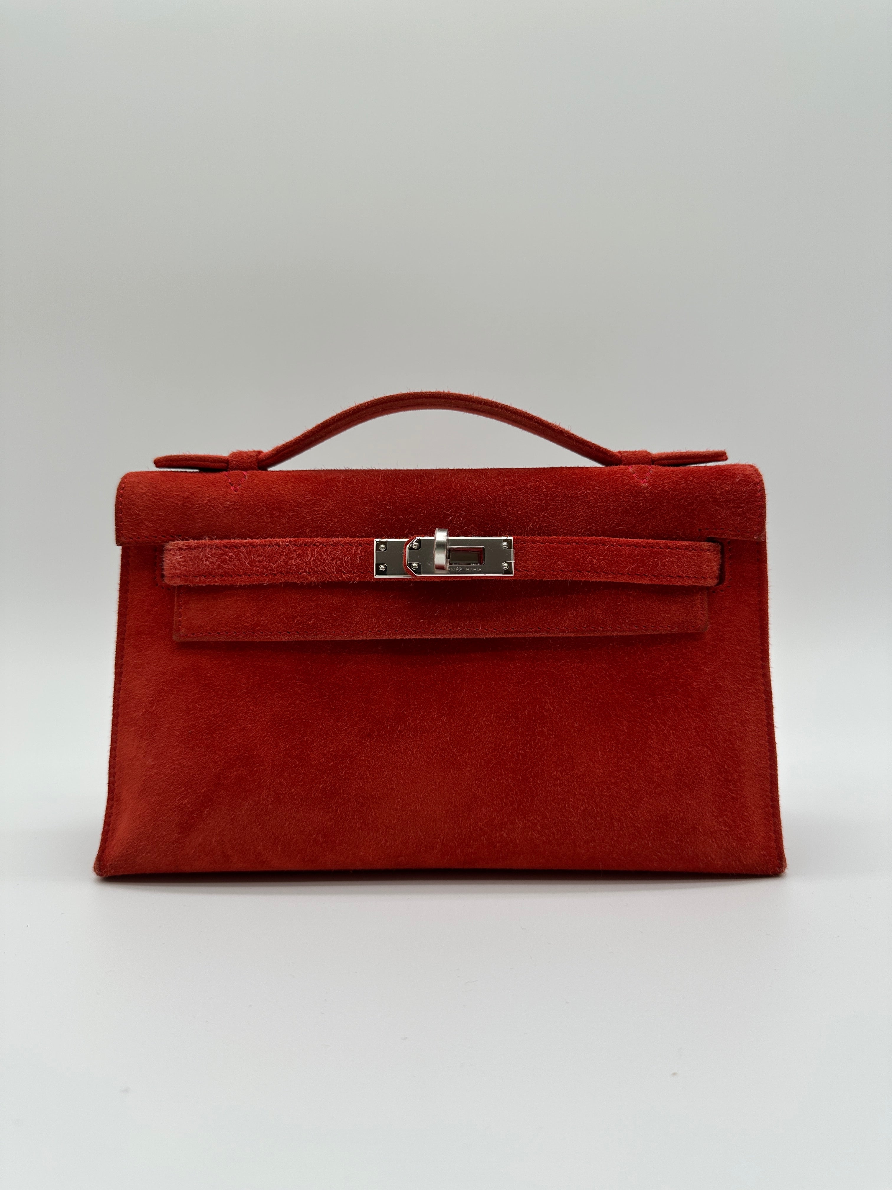 Hermès Kelly Pochette Rouge Casaque Doblis Palladium Hardware