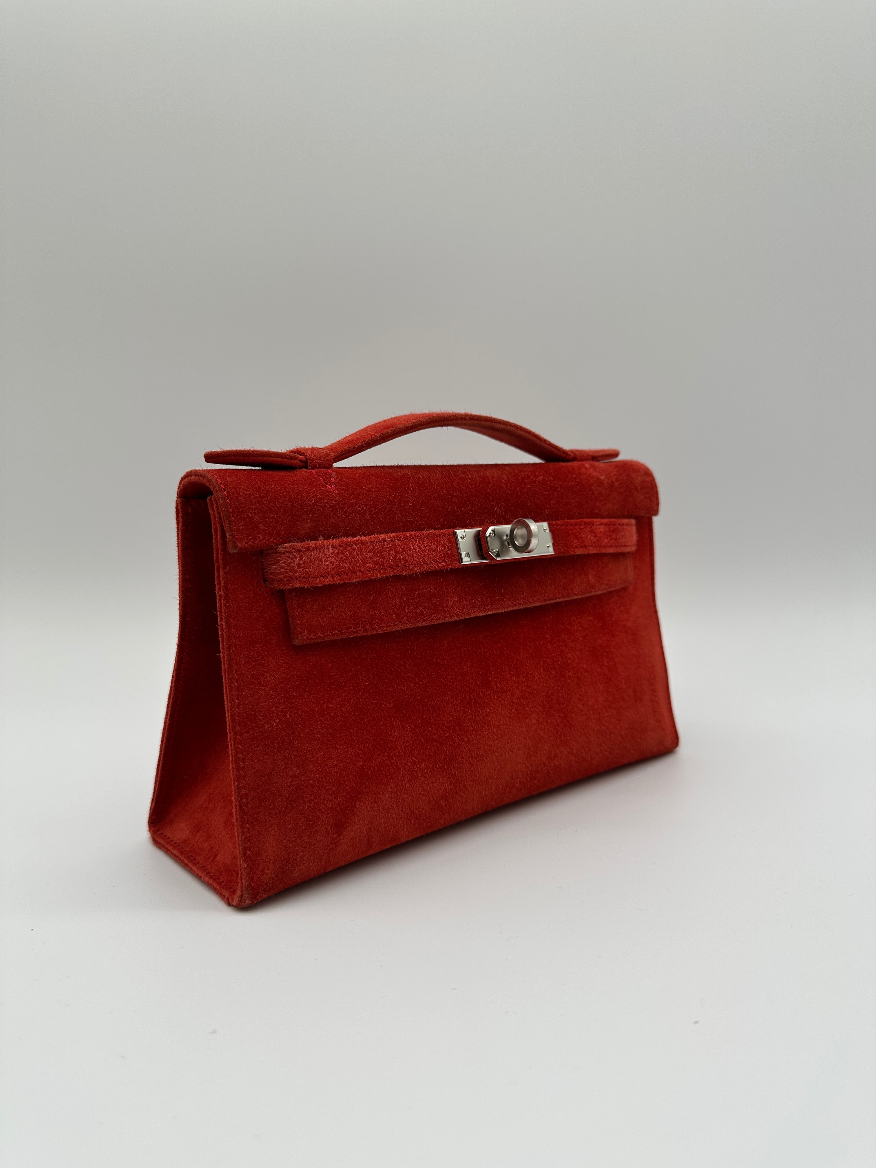 Hermès Kelly Pochette Rouge Casaque Doblis Palladium Hardware