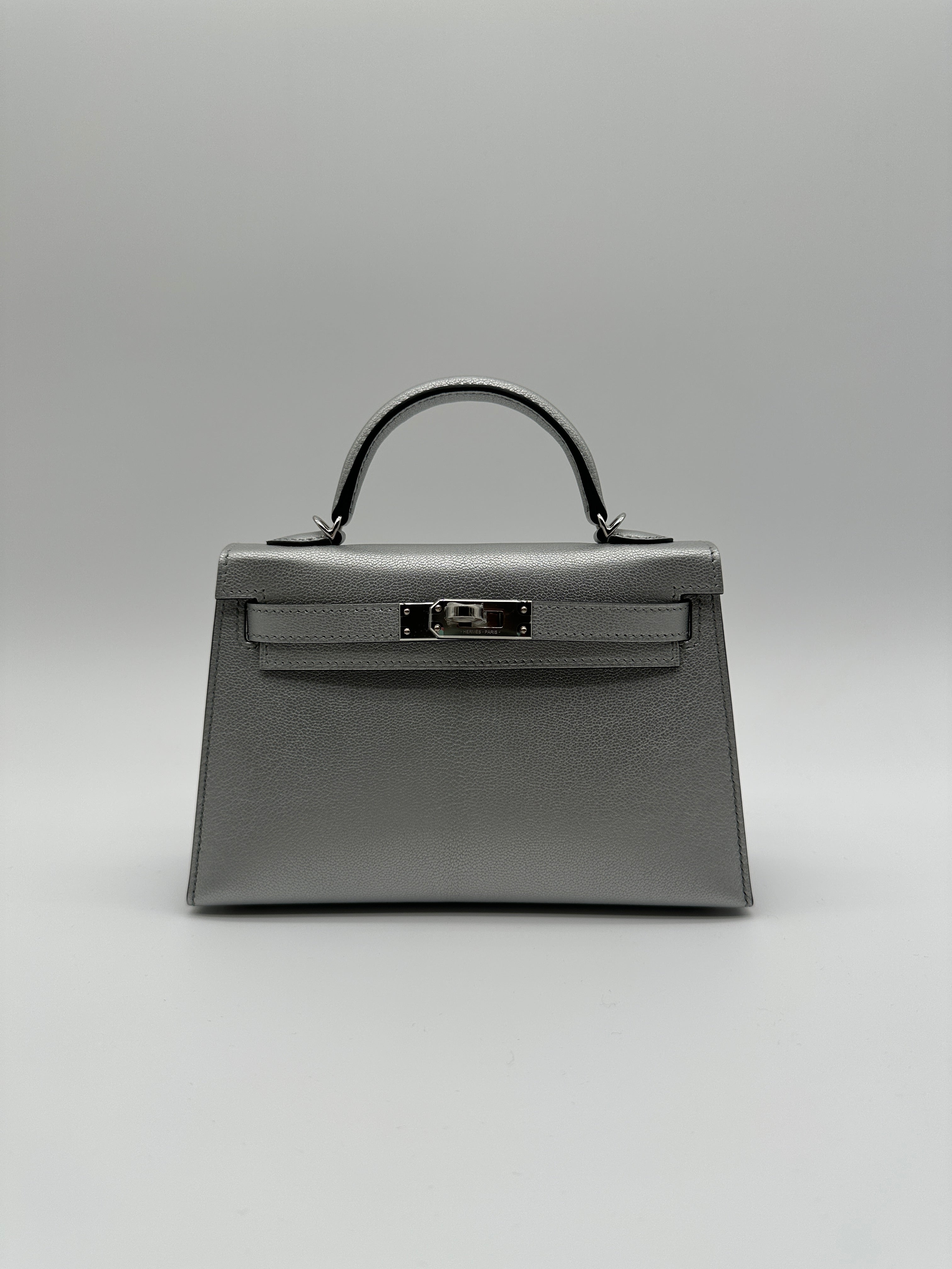 Hermès Mini Kelly Argent Chevre Palladium Hardware