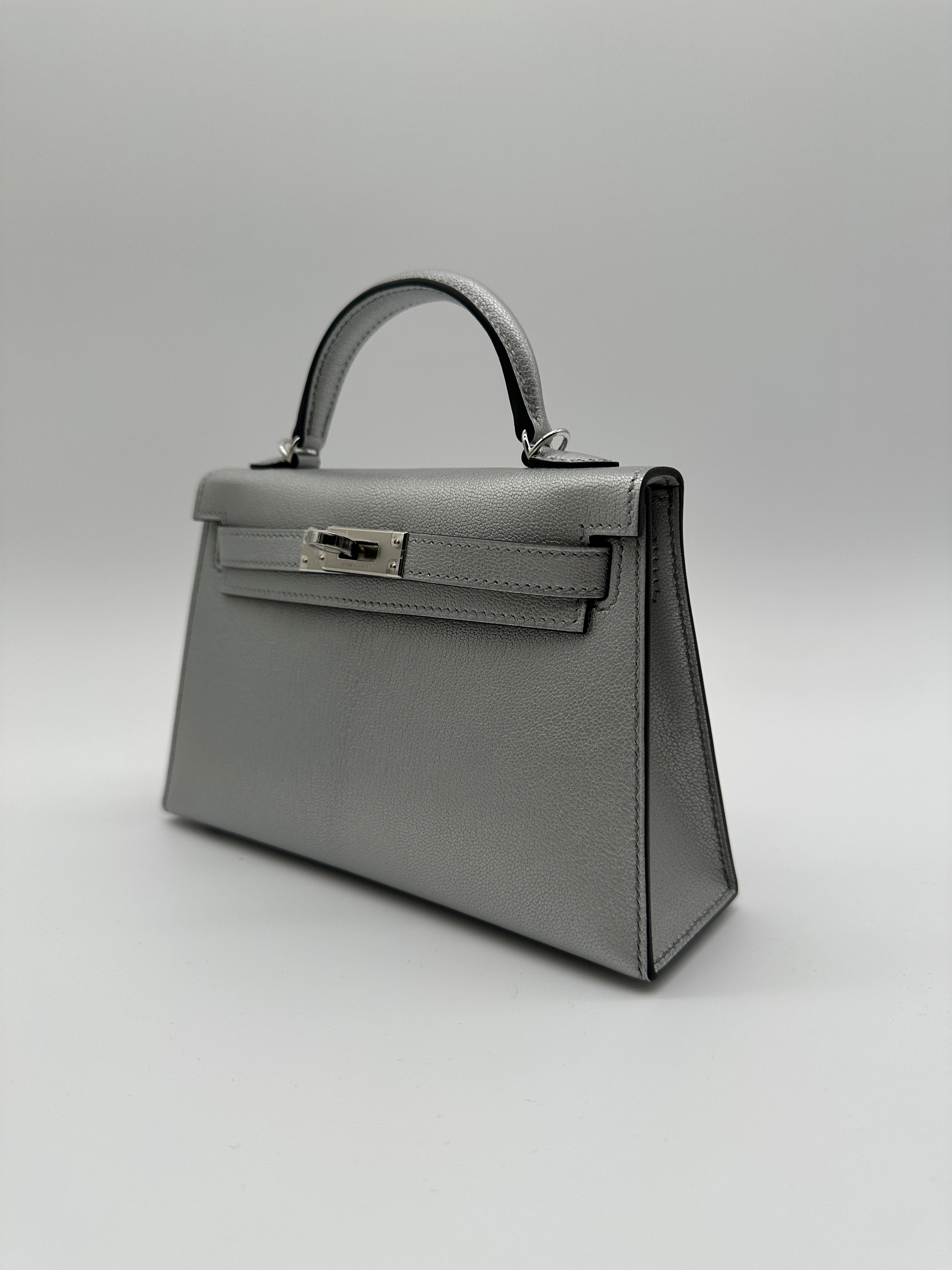 Hermès Mini Kelly Argent Chevre Palladium Hardware