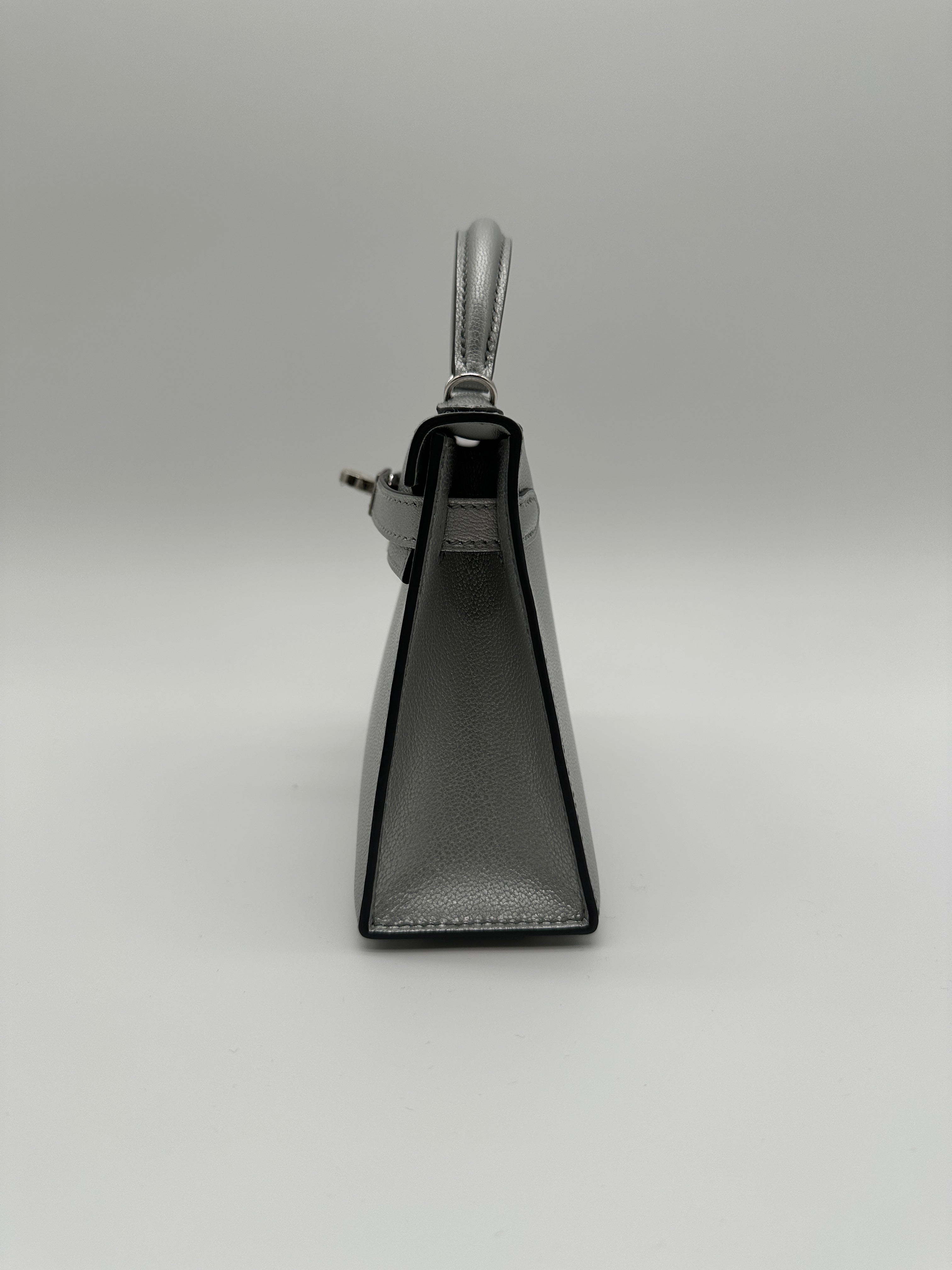 Hermès Mini Kelly Argent Chevre Palladium Hardware