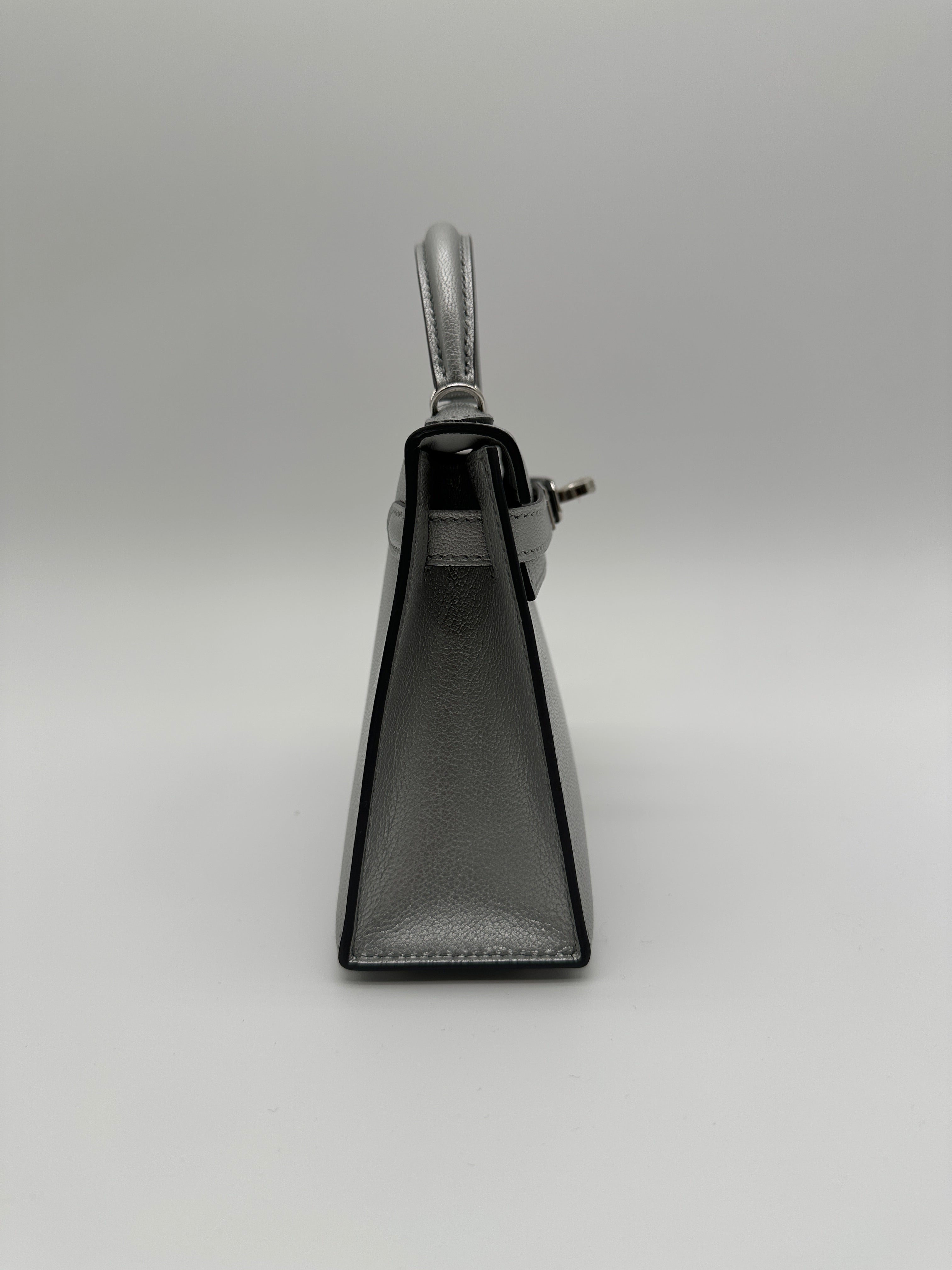 Hermès Mini Kelly Argent Chevre Palladium Hardware
